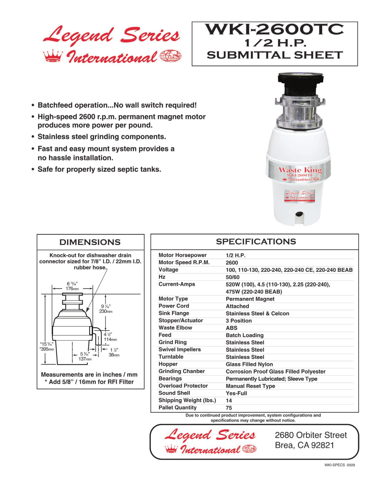 Waste King WKI-2600TC User Manual