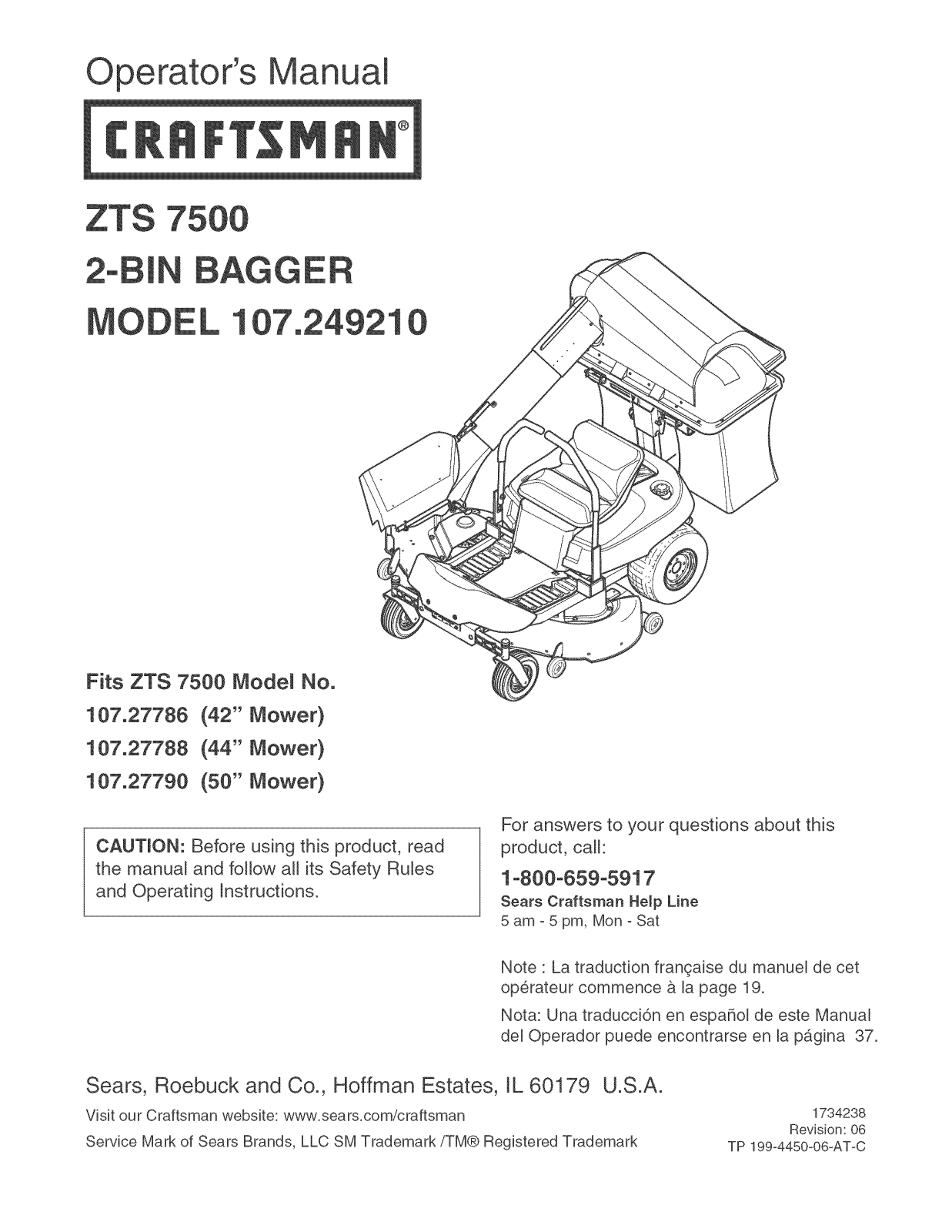 Craftsman 10727790, 107277880, 107277860, 107249210 Owner’s Manual