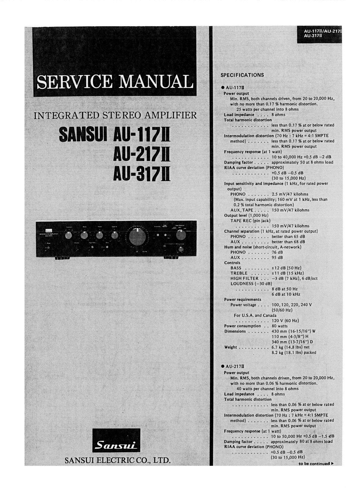 Sansui au 117 ii, au  217 ii, au  317 ii Service Manual