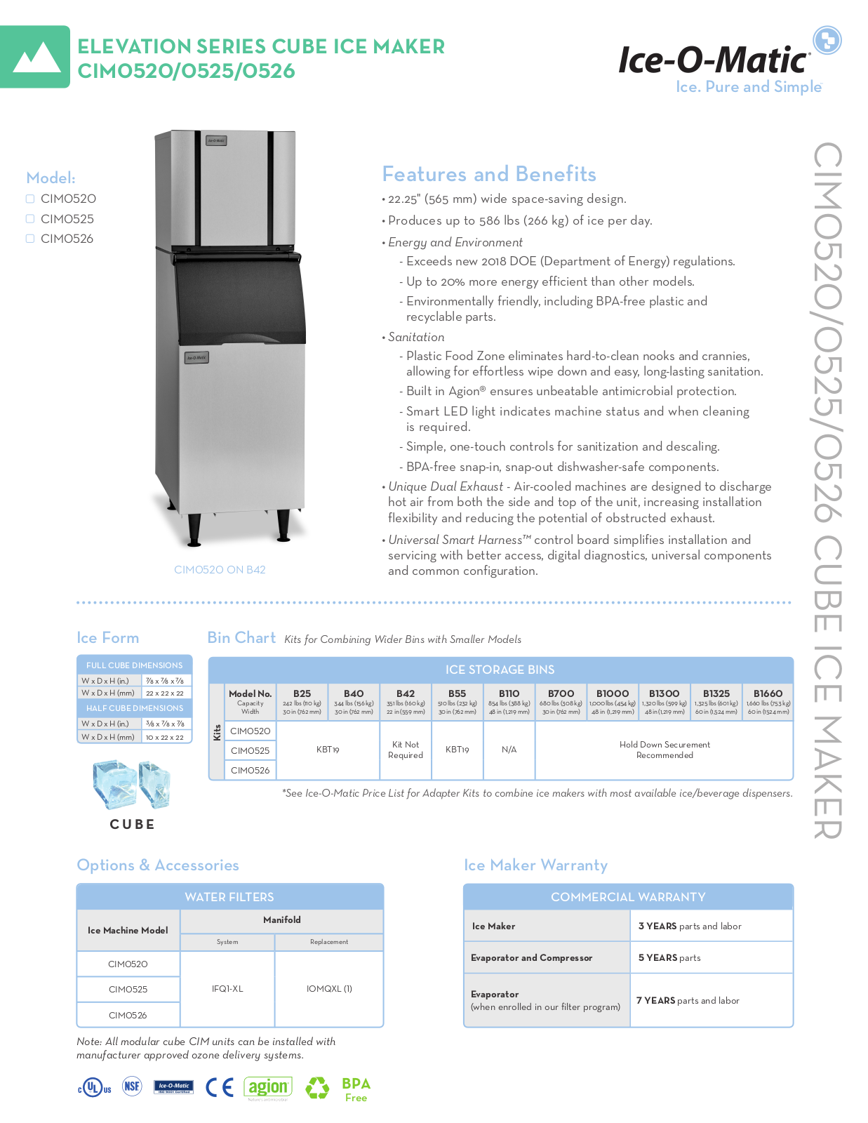 Ice-O-Matic CIM0520HW, CIM0526HA Specifications