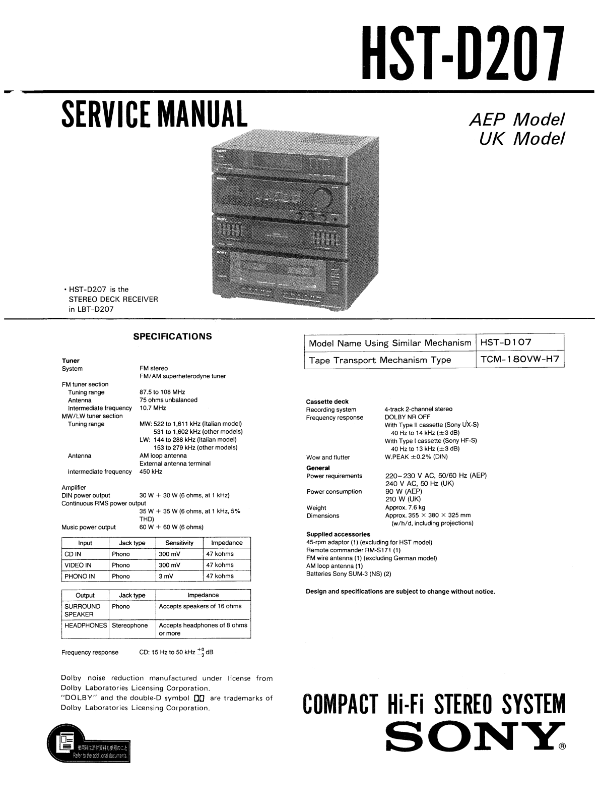Sony HSTD-207 Service manual