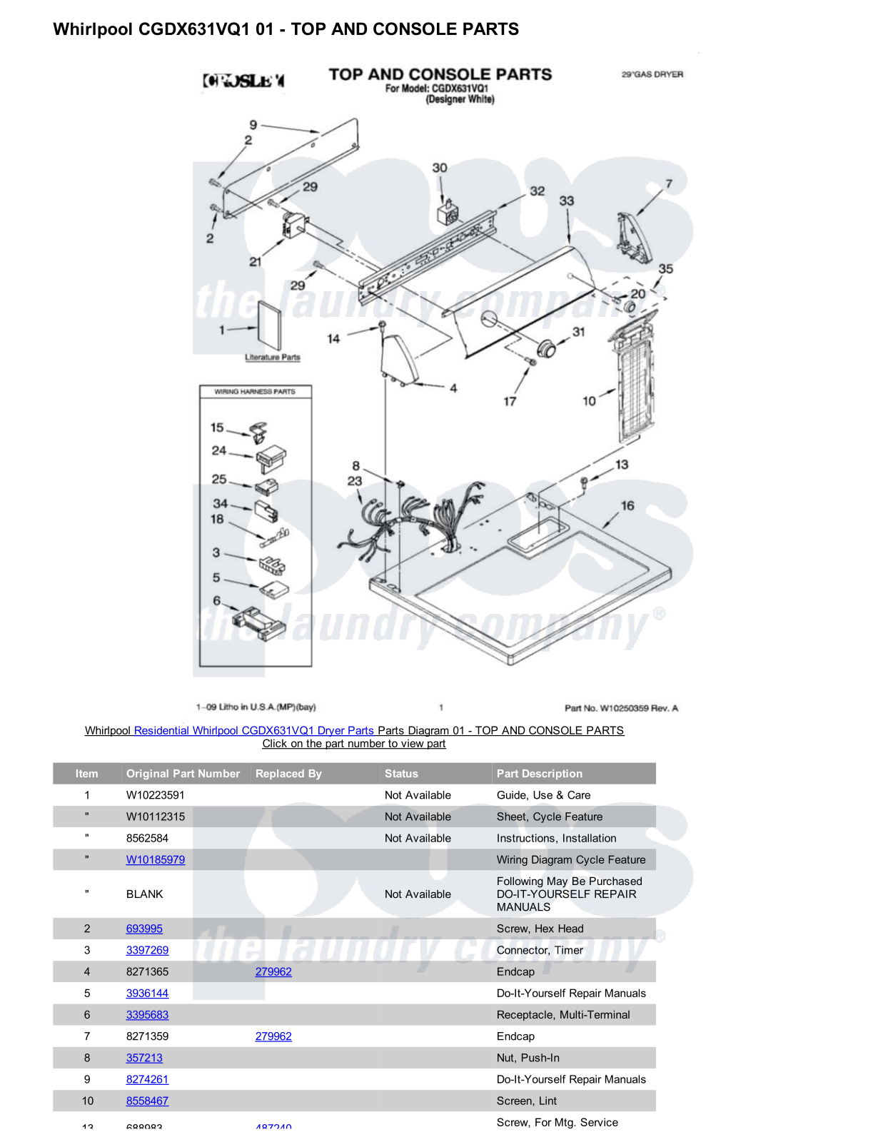 Whirlpool CGDX631VQ1 Parts Diagram