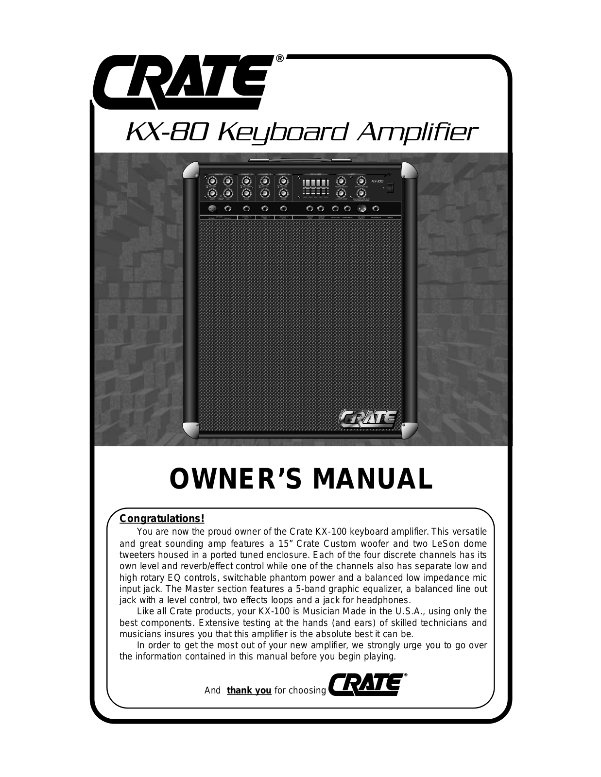 Crate Amplifiers KX-80 User Manual