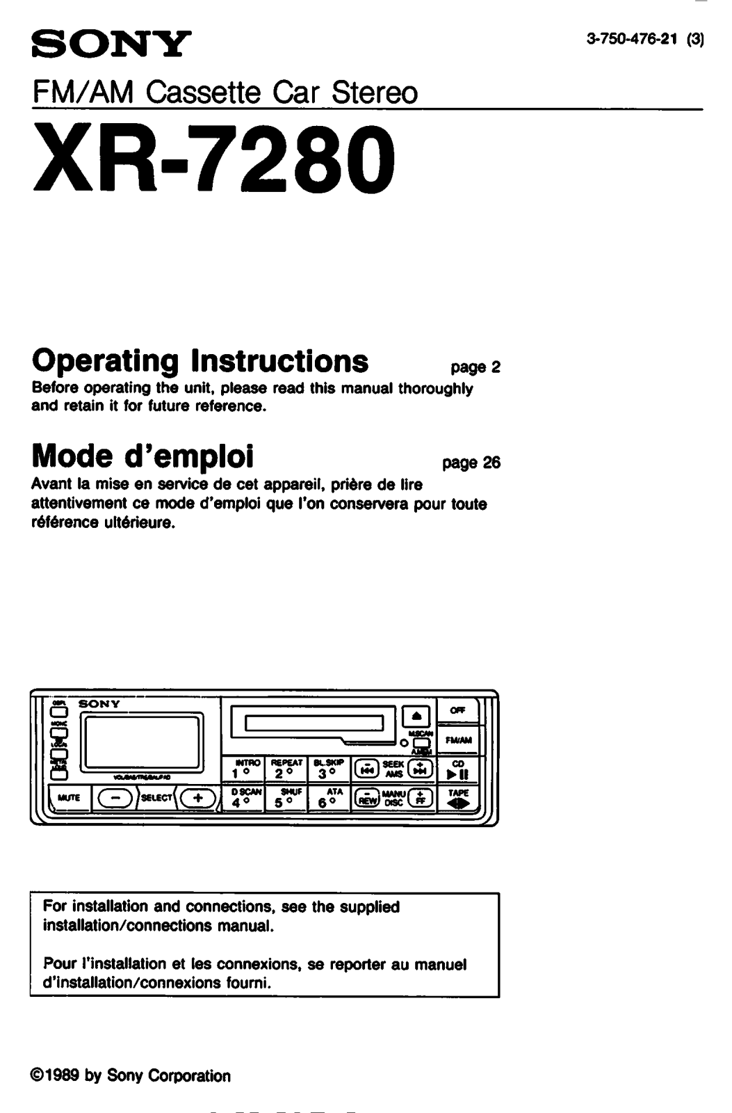 Sony XR-7280 User Manual