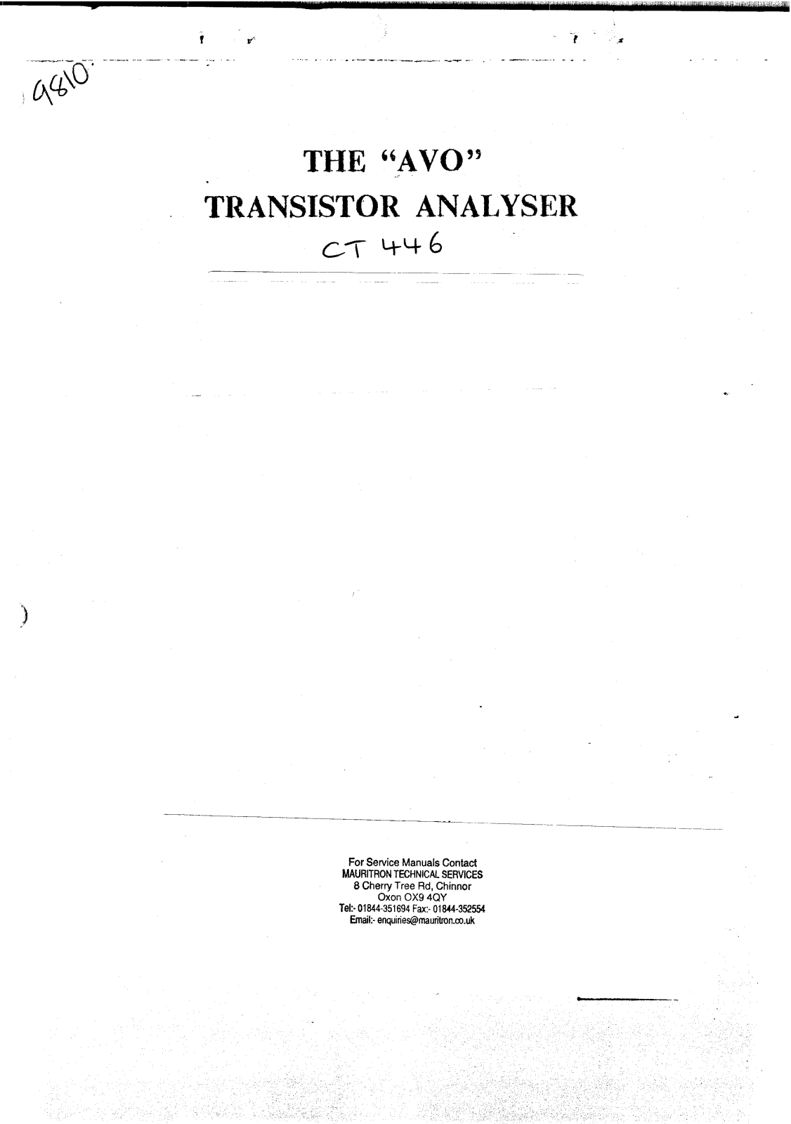 AVO CT 446 Service manual