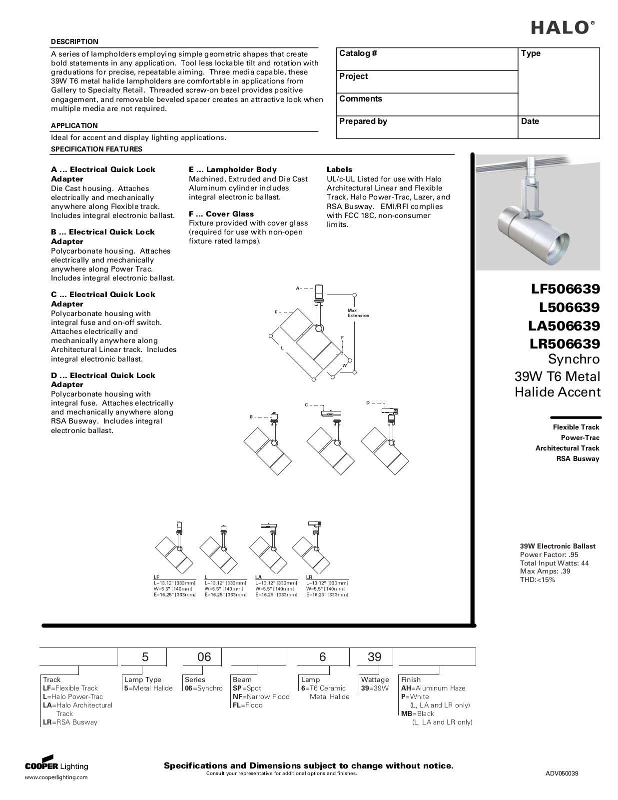 Cooper Lighting L506639, LA506639, LR506639, LF506639 User Manual