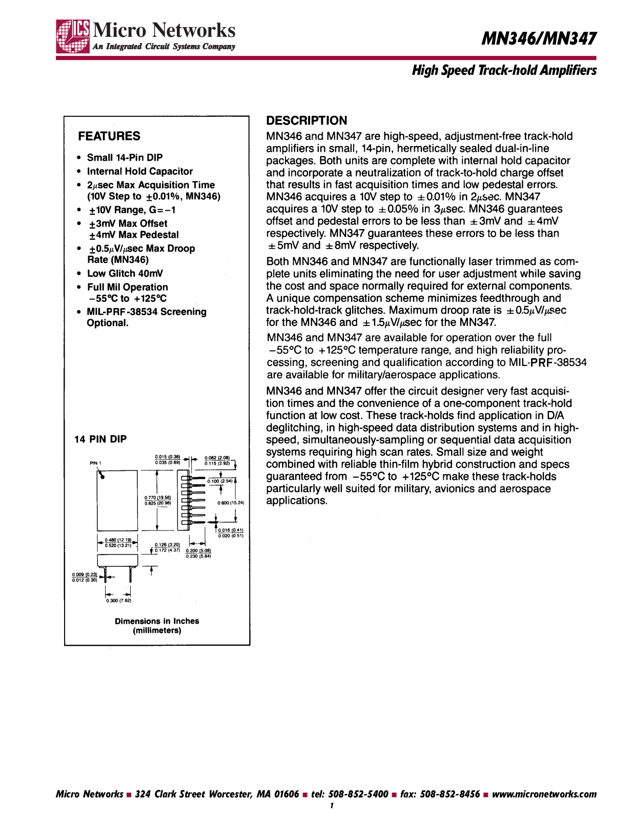 Micronetworks MN347H-B, MN346H-B, MN346H-BCH, MN347, MN346 Datasheet