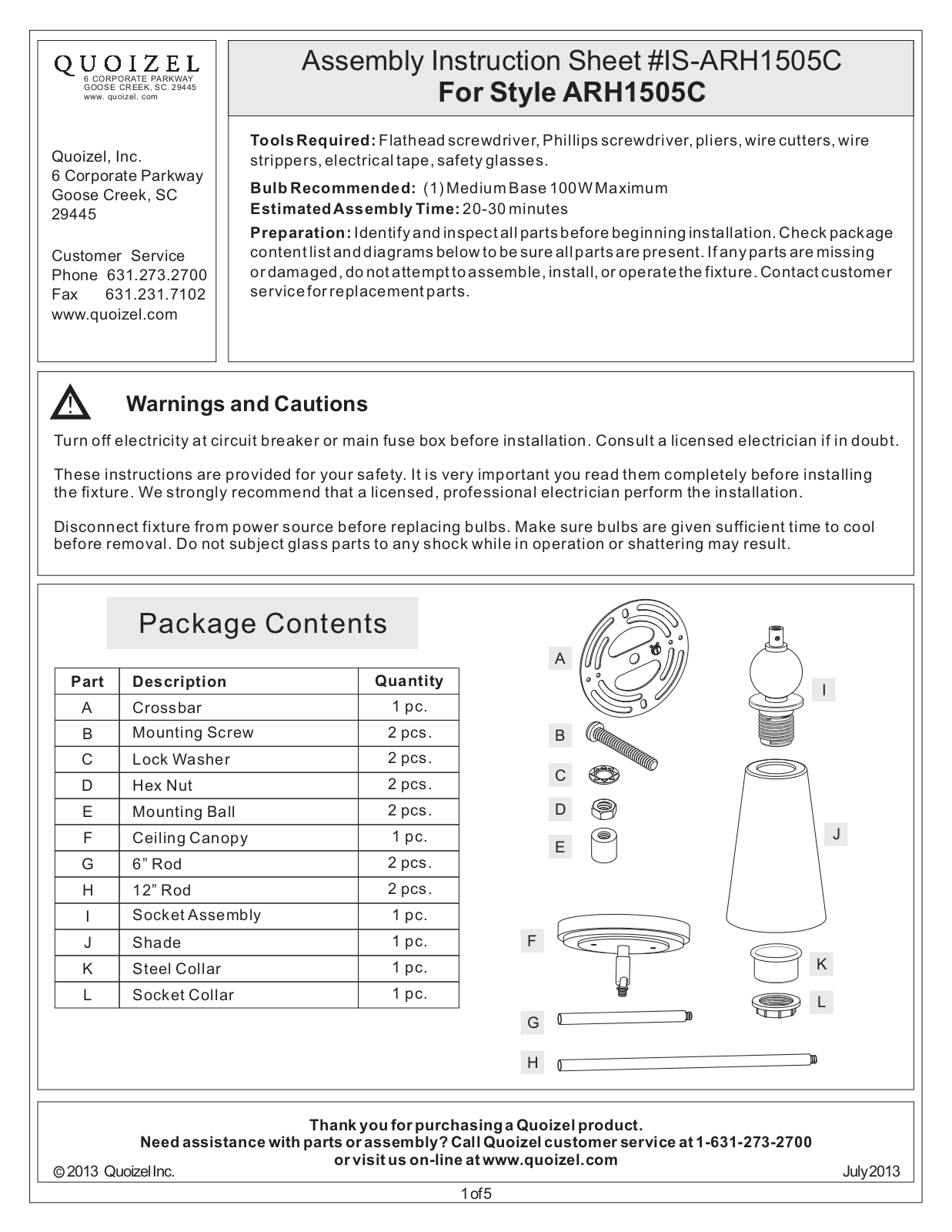 Quoizel ARH1505C User Manual