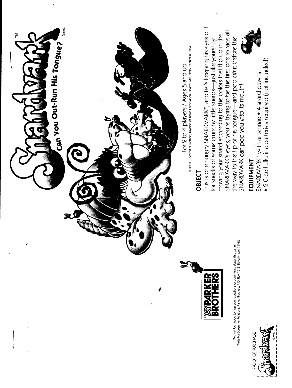 Hasbro SNARDVARK User Manual