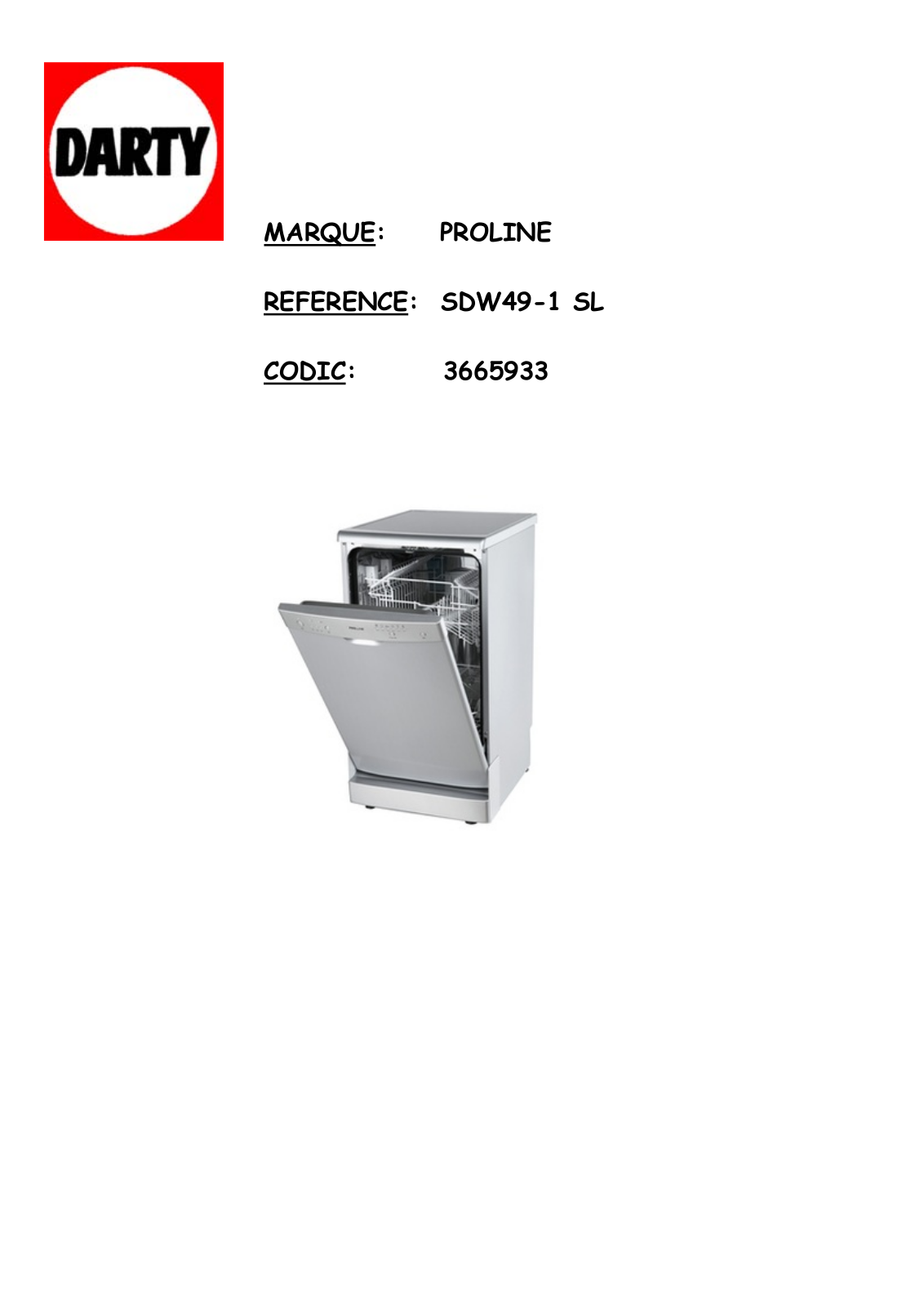 PROLINE SDW49 WH User Manual