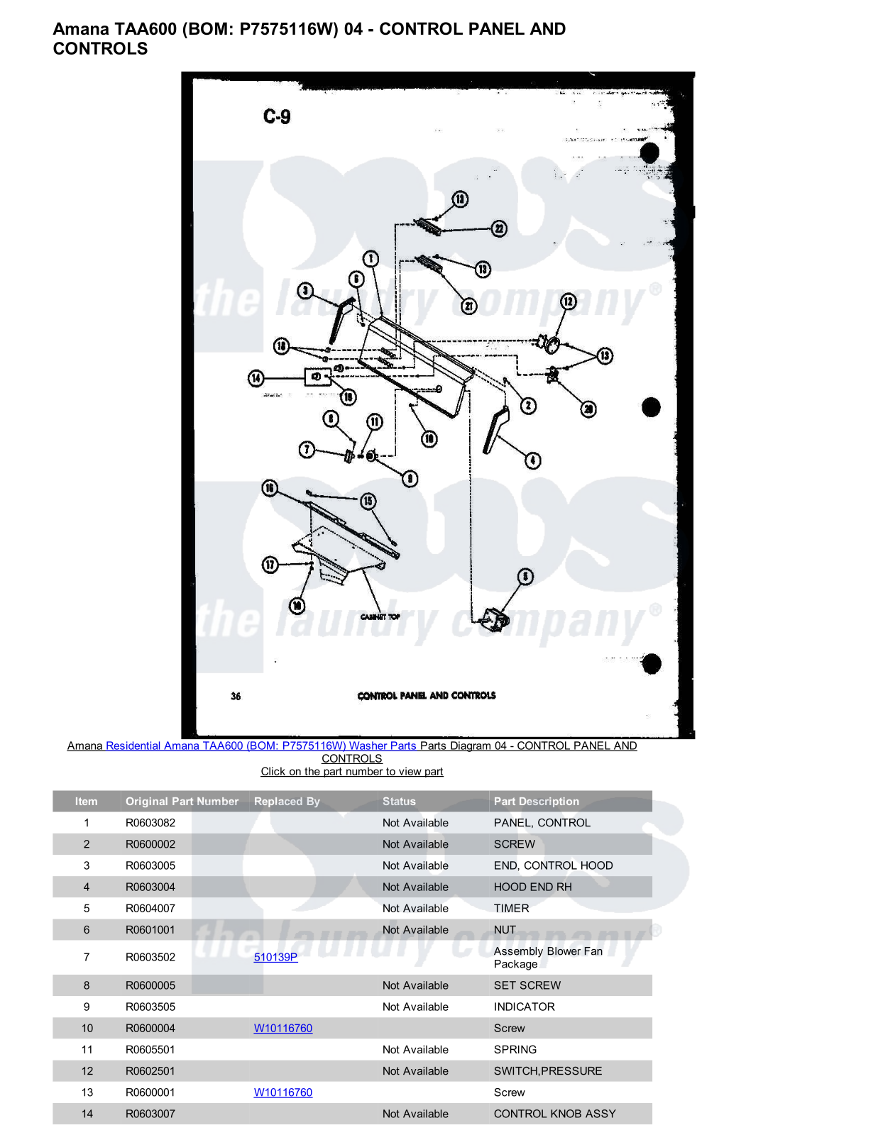 Amana TAA600 Parts Diagram