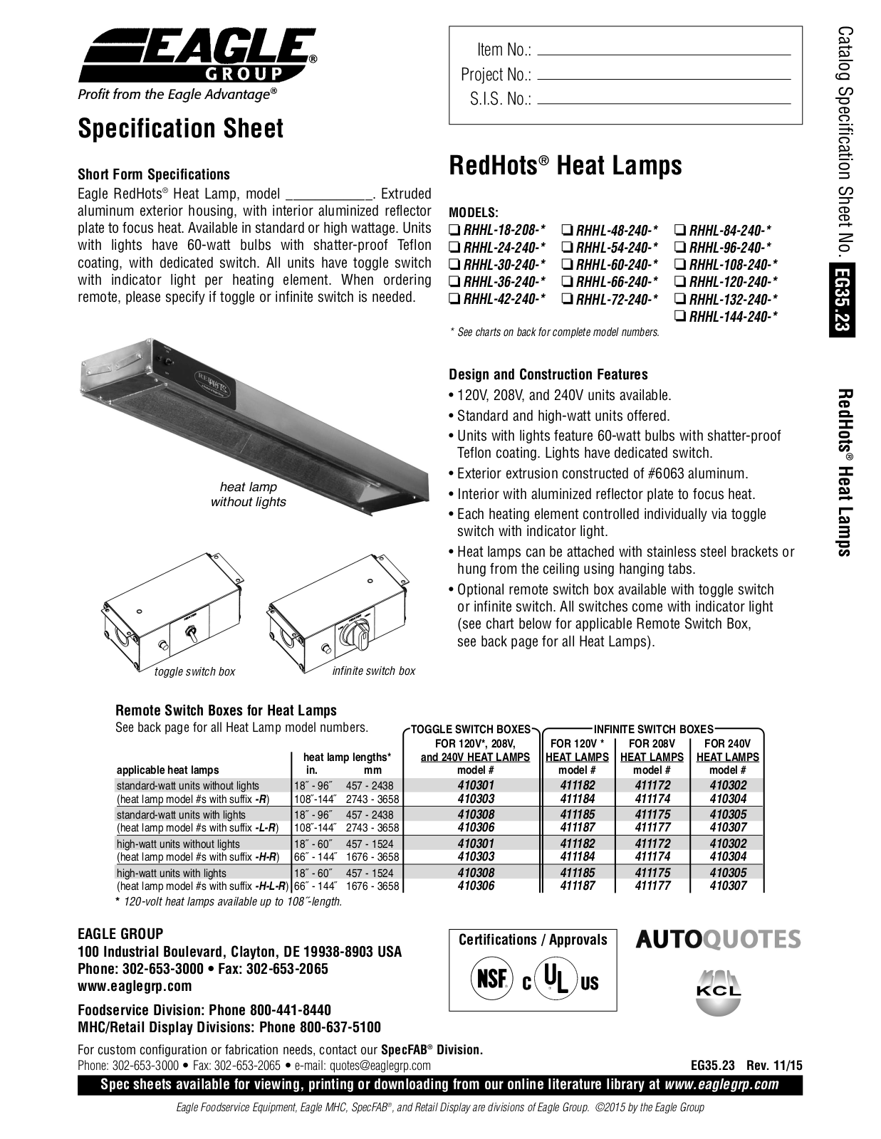 Eagle RHHL-108-240-H User Manual