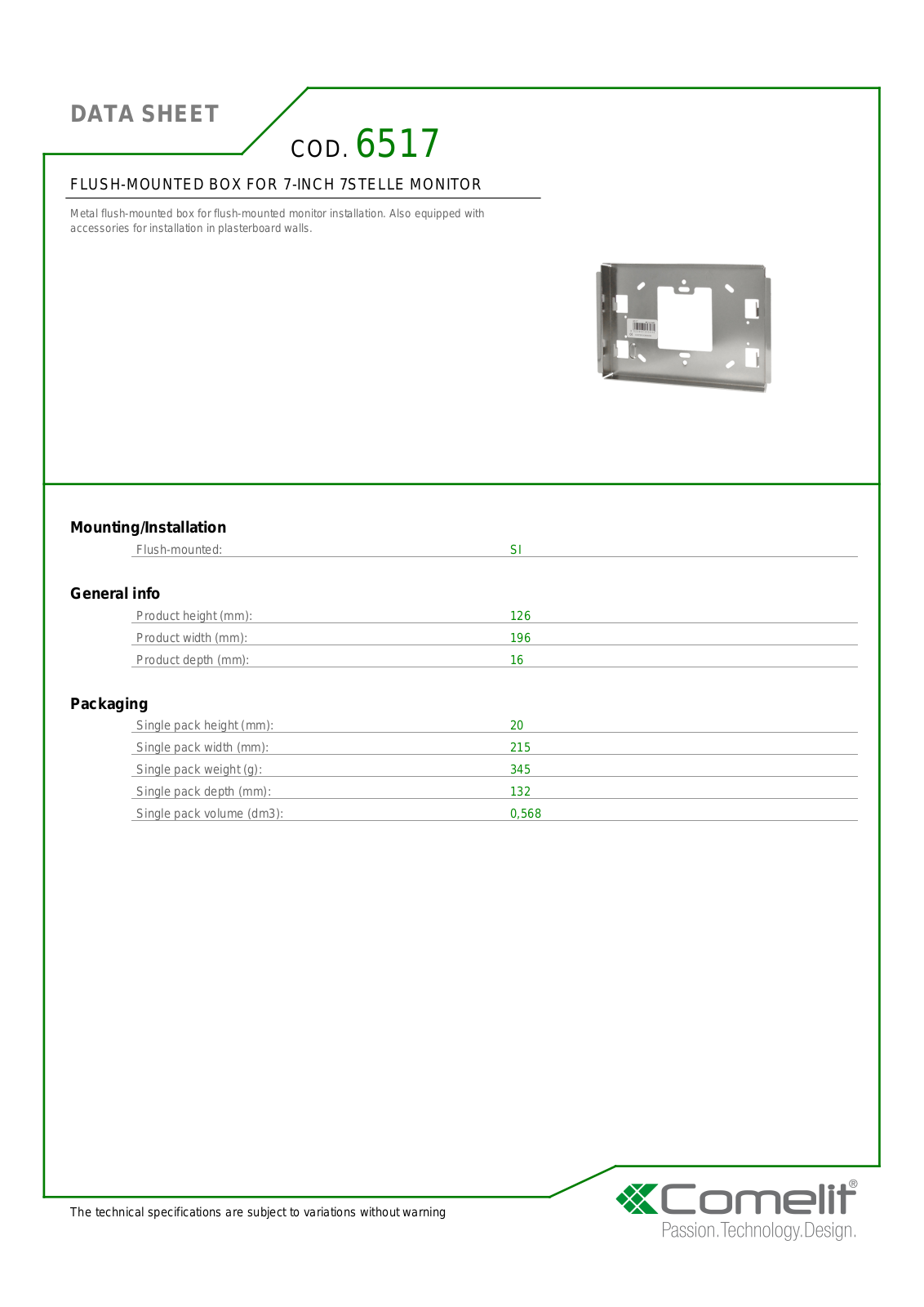 Comelit 6517 Specsheet