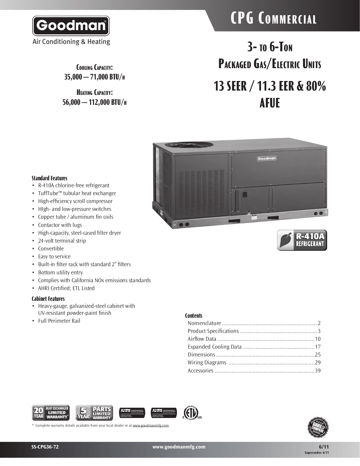 Goodman Mfg SS-CPG36-72 User Manual