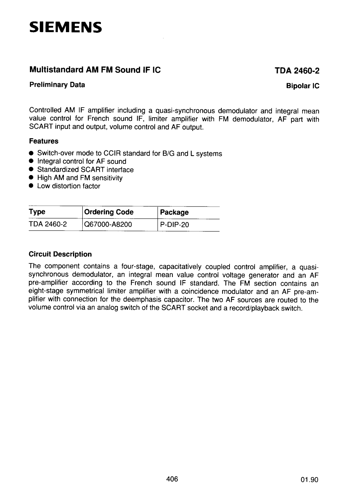 Datasheet TDA2460-2 Specification - ManualMachine.com