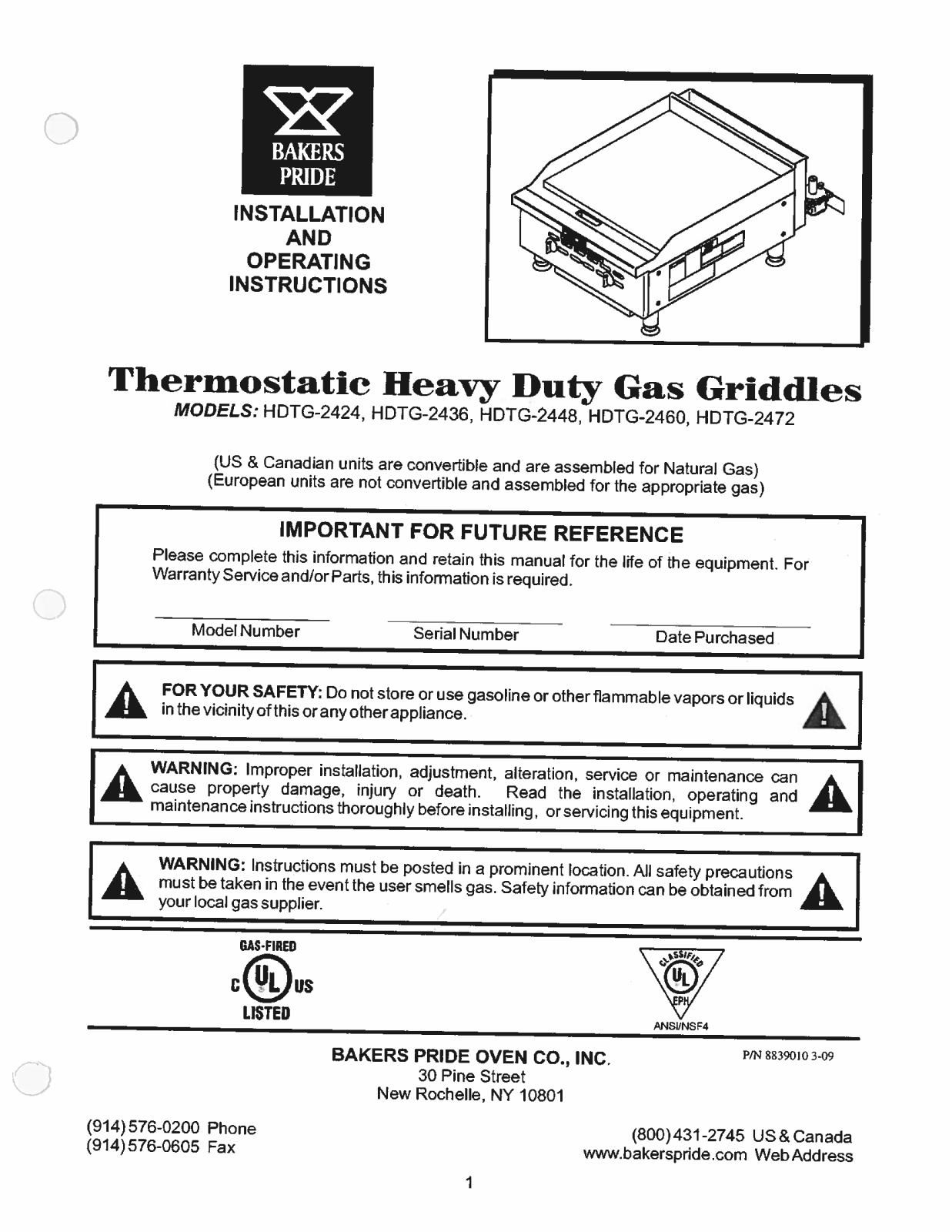 Bakers Pride HDTG-2472 Service Manual