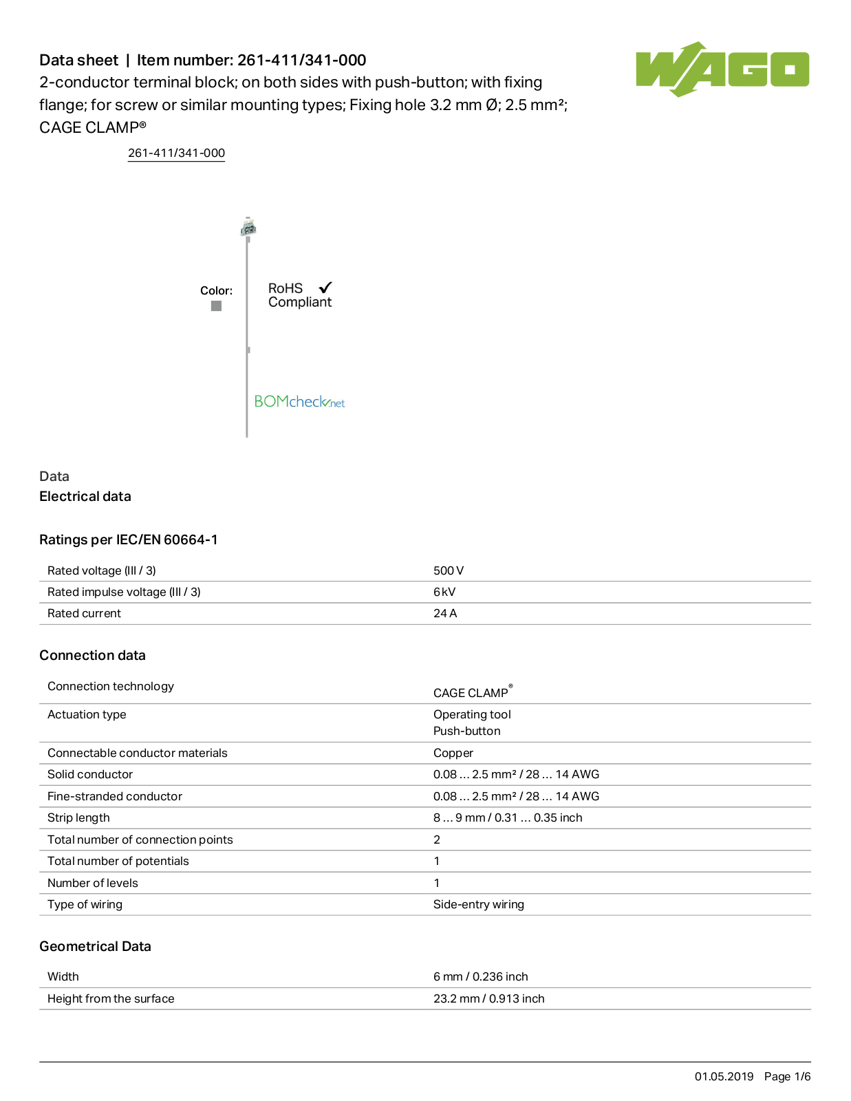 Wago 261-411/341-000 Data Sheet