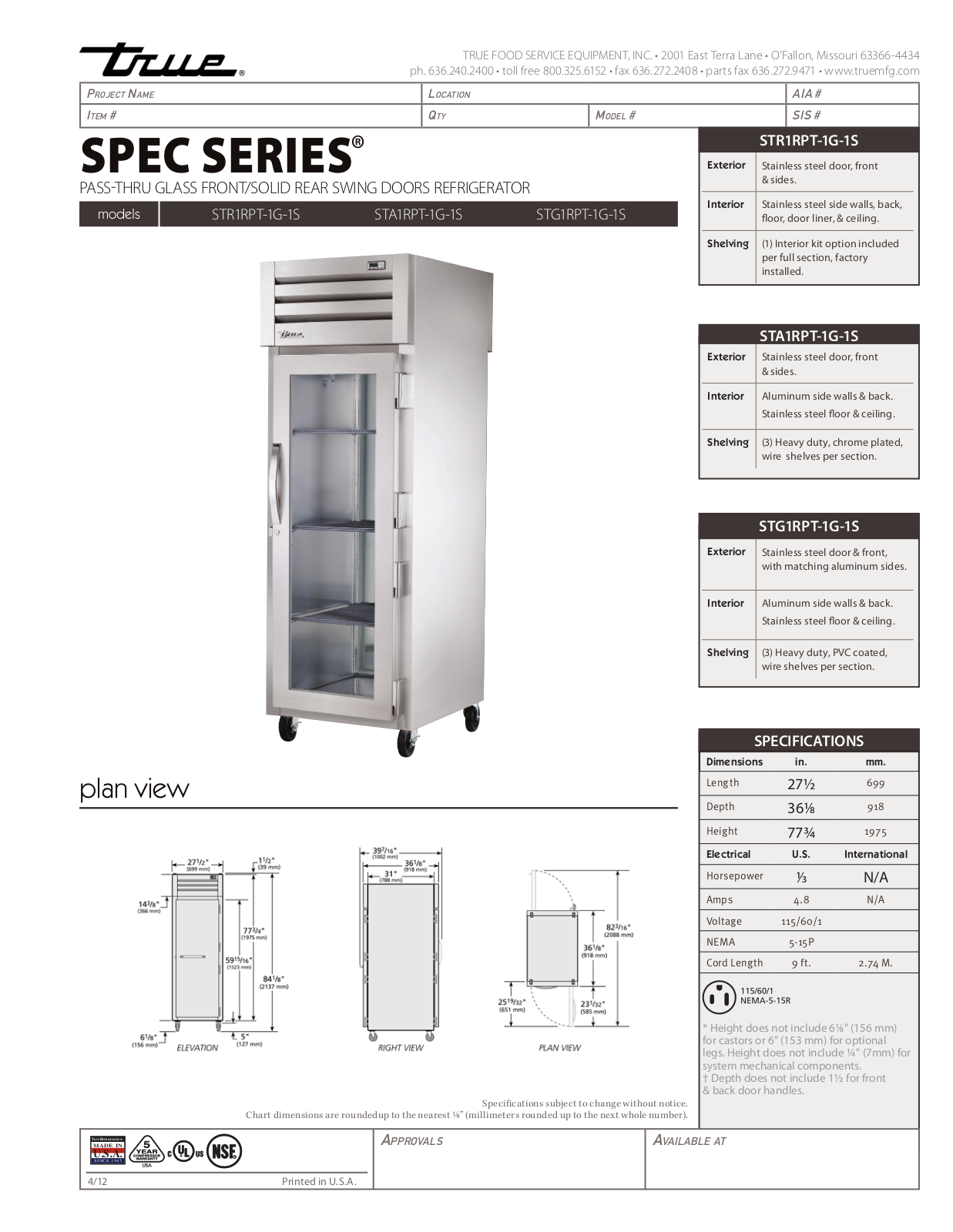 True STG1RPT-1S User Manual