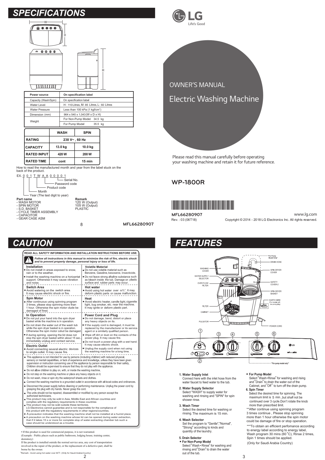 LG WP-1800R Owner’s Manual