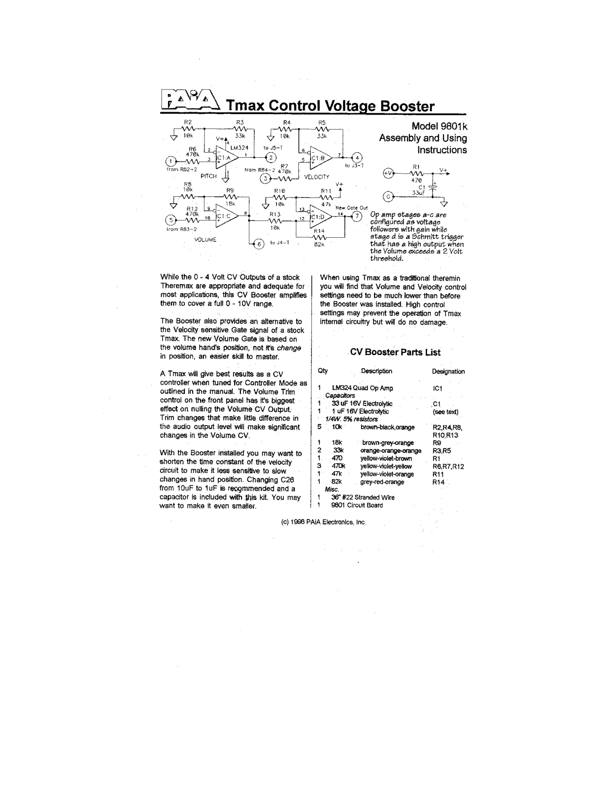 PAiA Electronics 9801 User's Manual