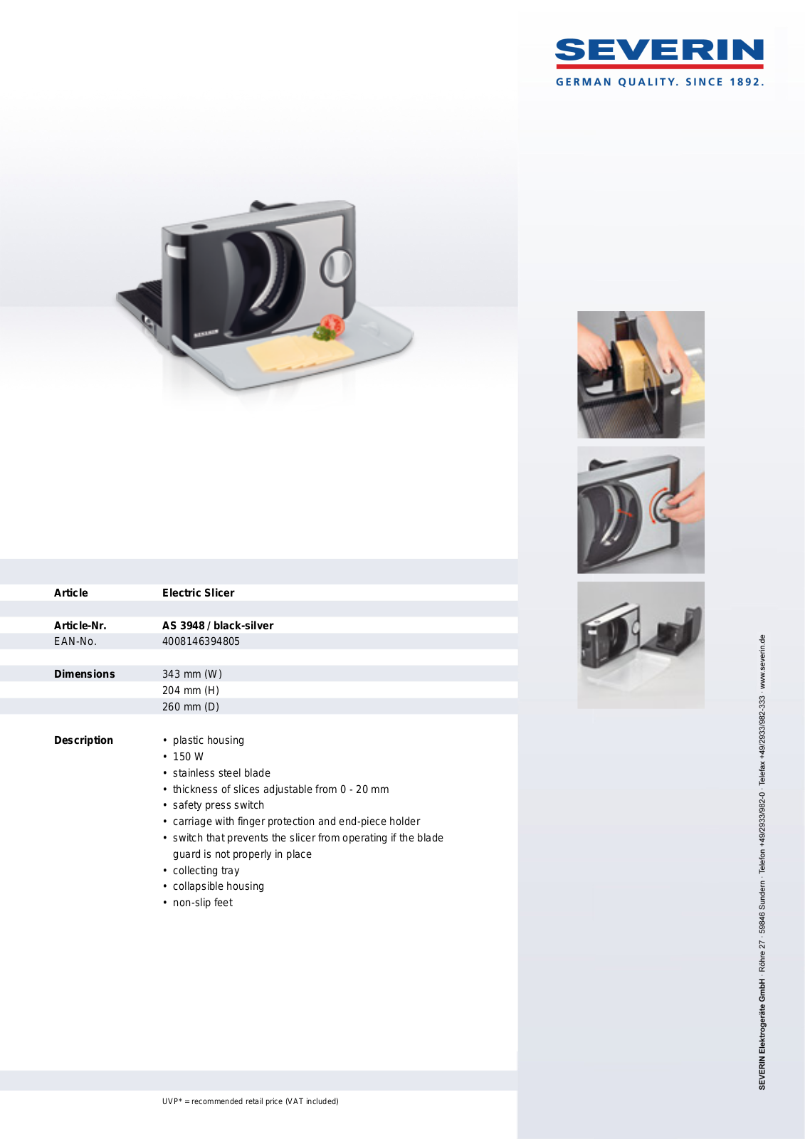 Severin AS 3948 User Manual