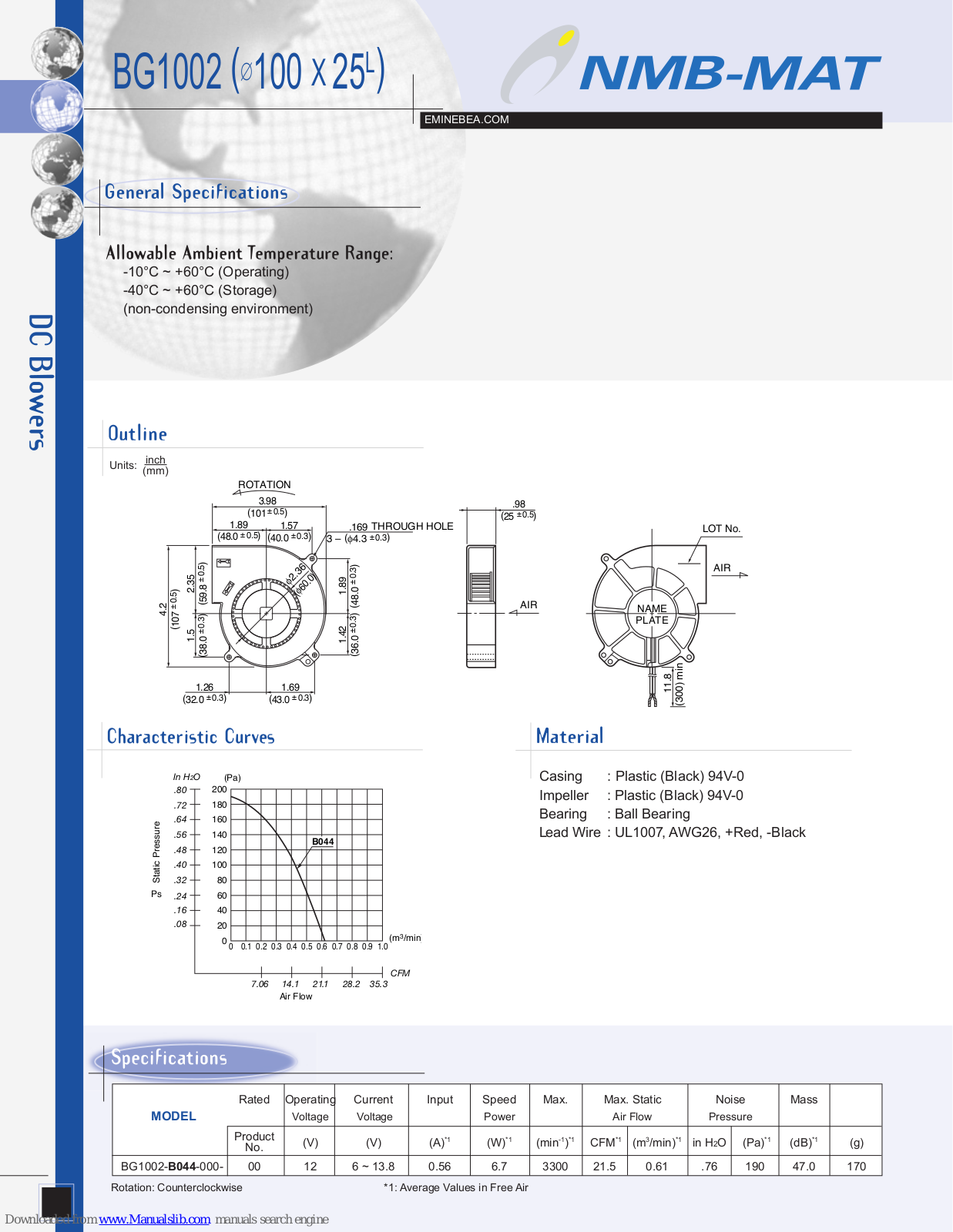 NMB-MAT BG1002 Specification Sheet - ManualMachine.com