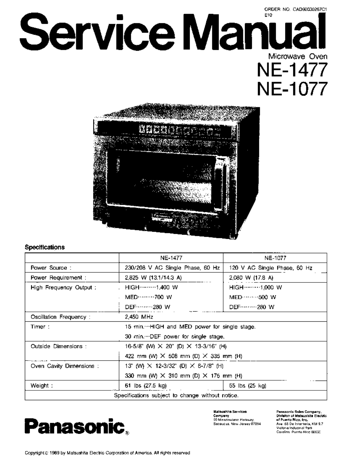 Panasonic ne1077, ne1477 service manual