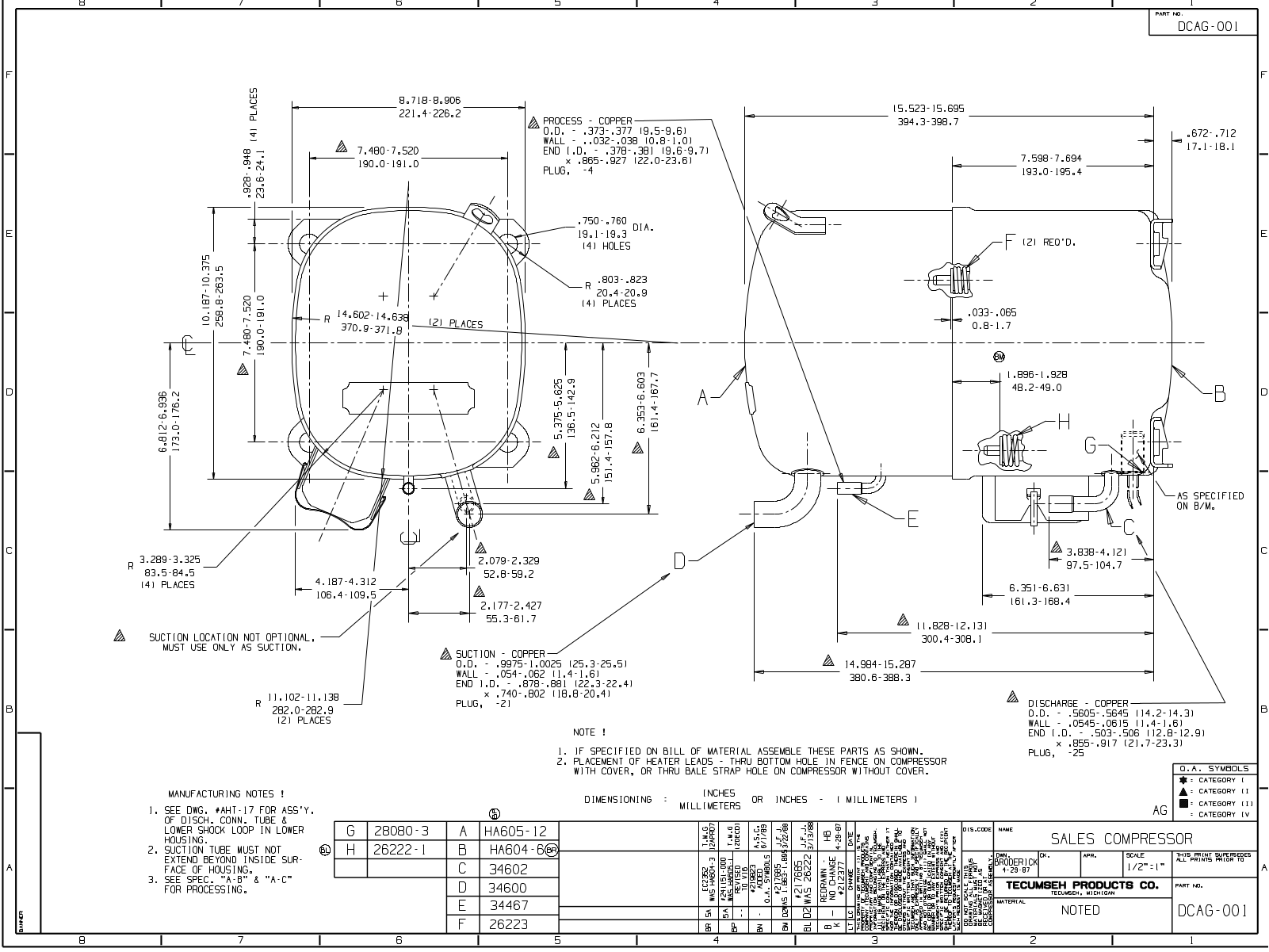 Tecumseh AGA5561EXN, AGA5563CXG, AGA5568EXT, AGA5573EXG, AGA5573EXH Drawing Data