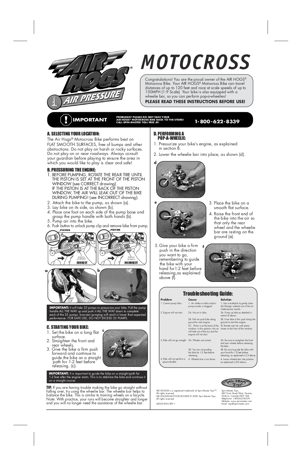 Spin Master Air Hogs, 43020, Air Pressure User Manual