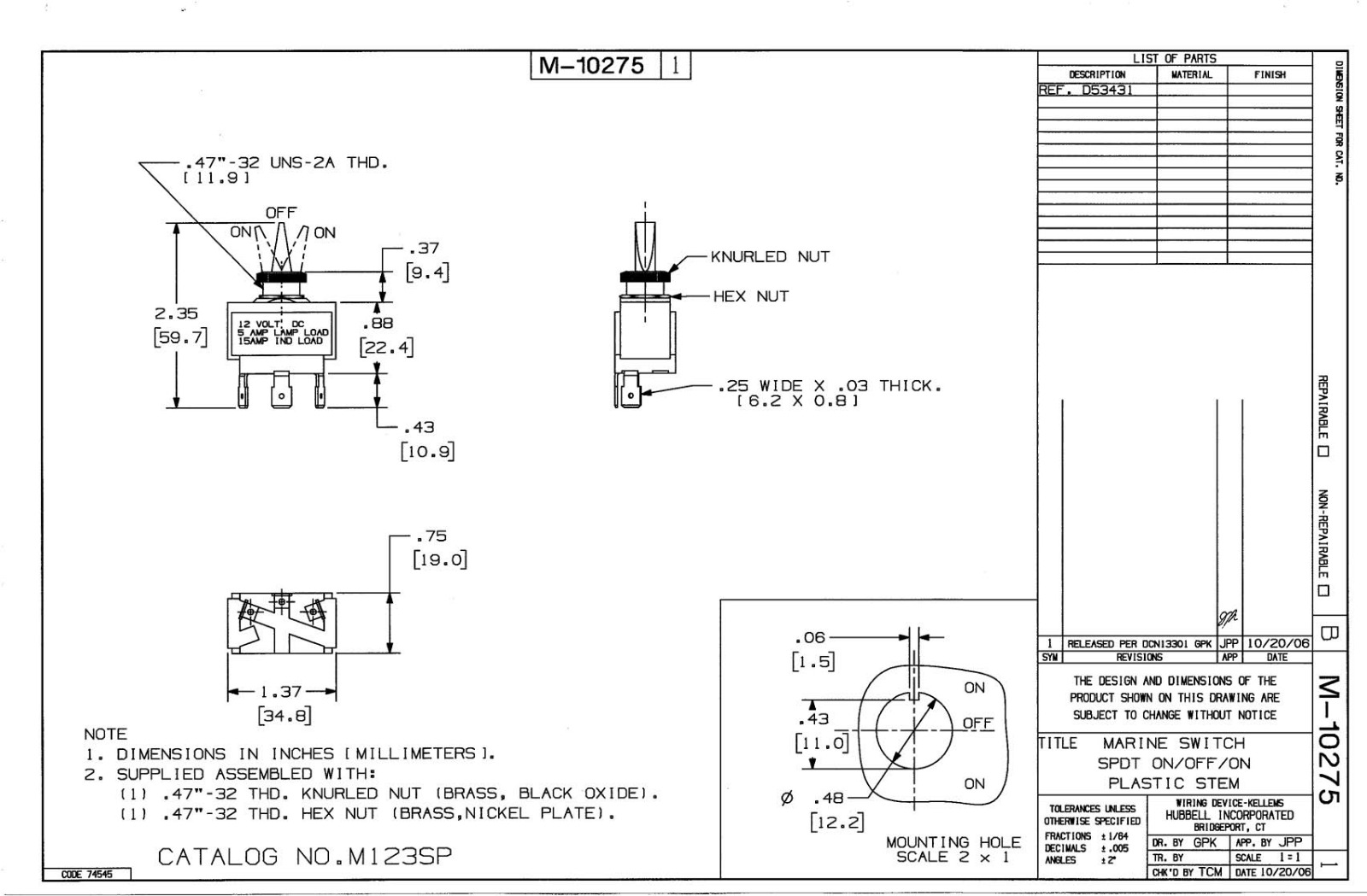 Hubbell M123SP Reference Drawing