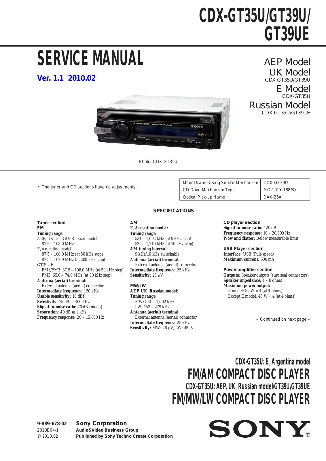 SONY CDX GT71W Diagram