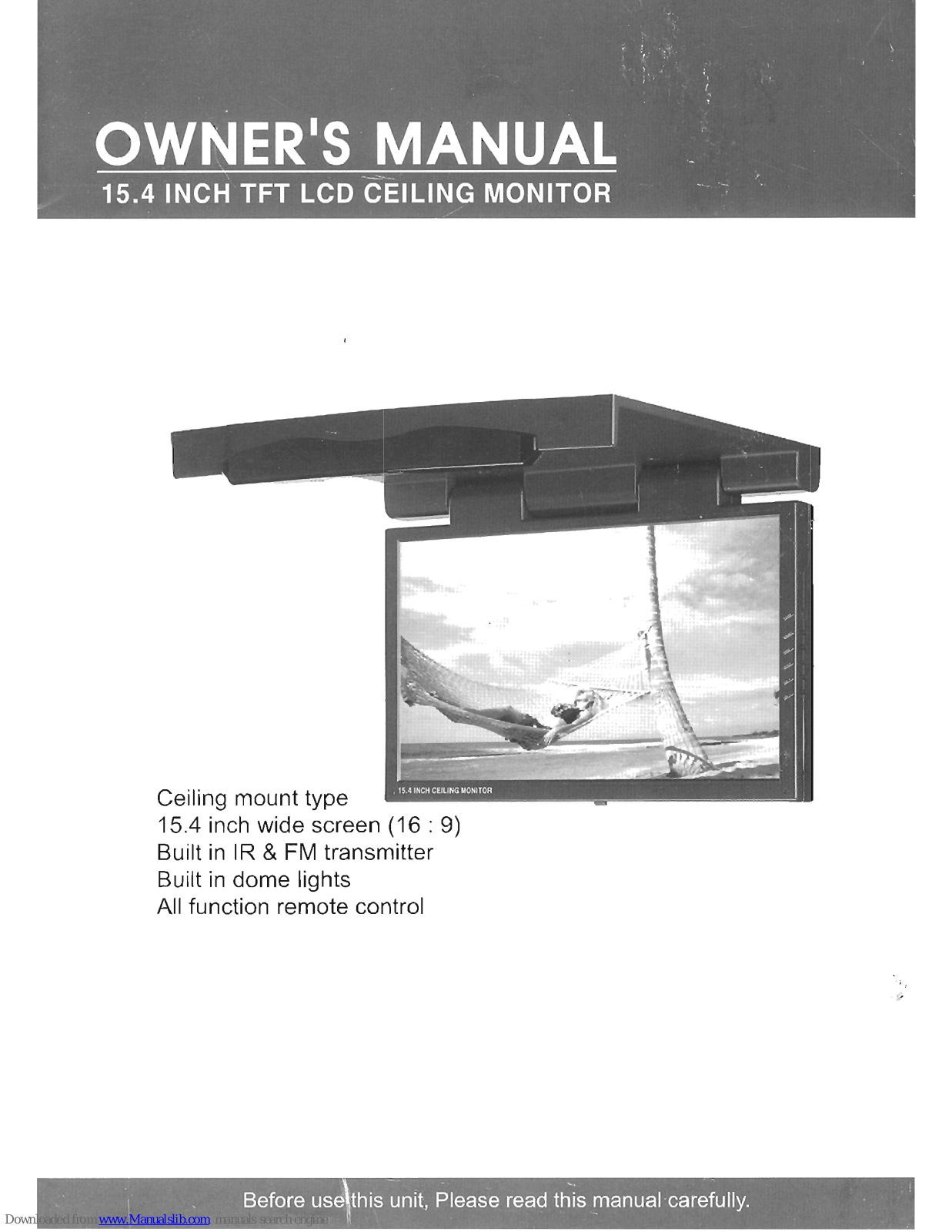 Farenheit 15.4 inch TFT LCD Ceiling Monitor Owner's Manual