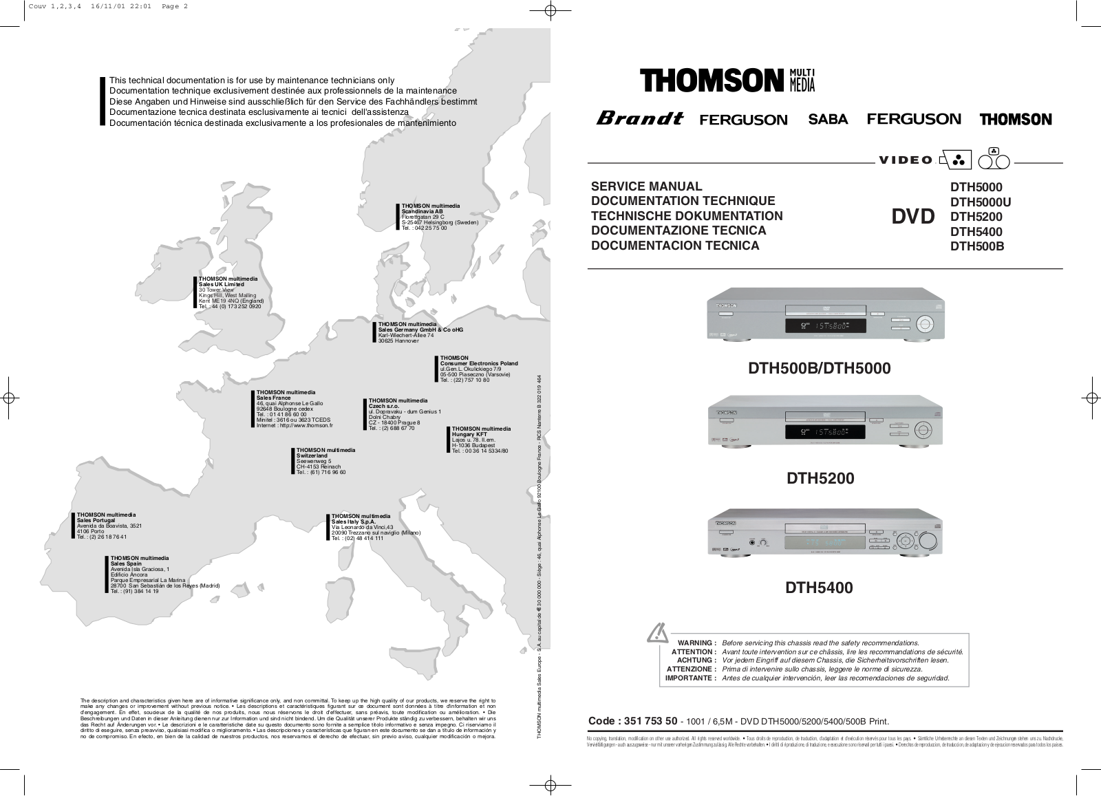 Thomson DTH-500-B, DTH-5000, DTH-5200, DTH-5400 Service manual