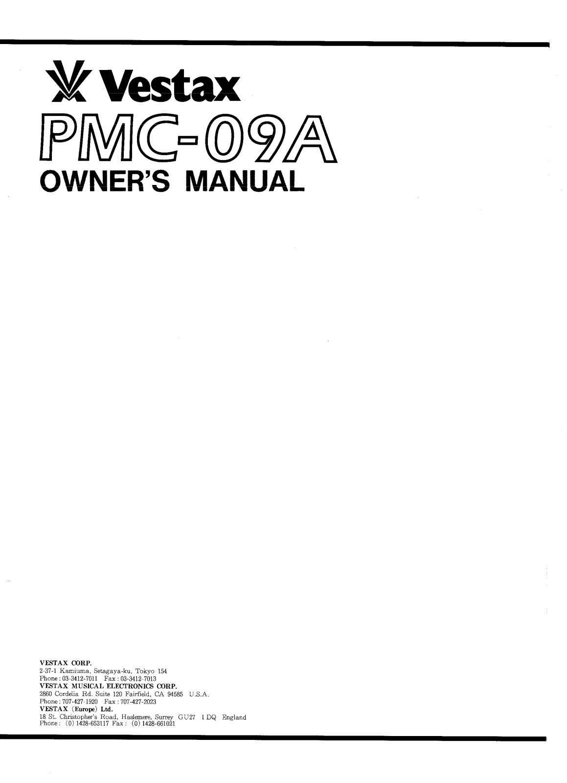 Vestax PMC-09A User Manual