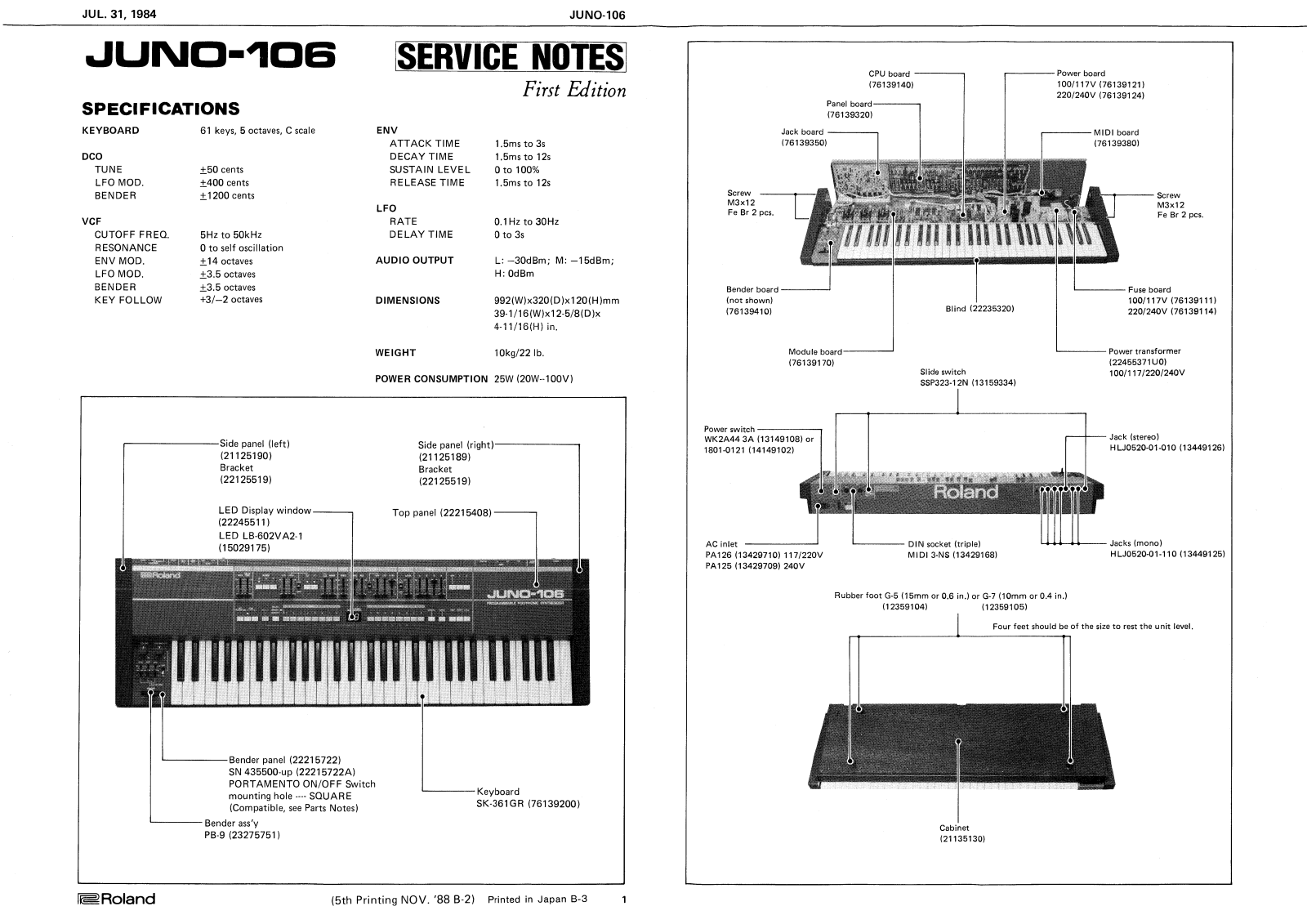 Roland JUNO-106 Service Manual