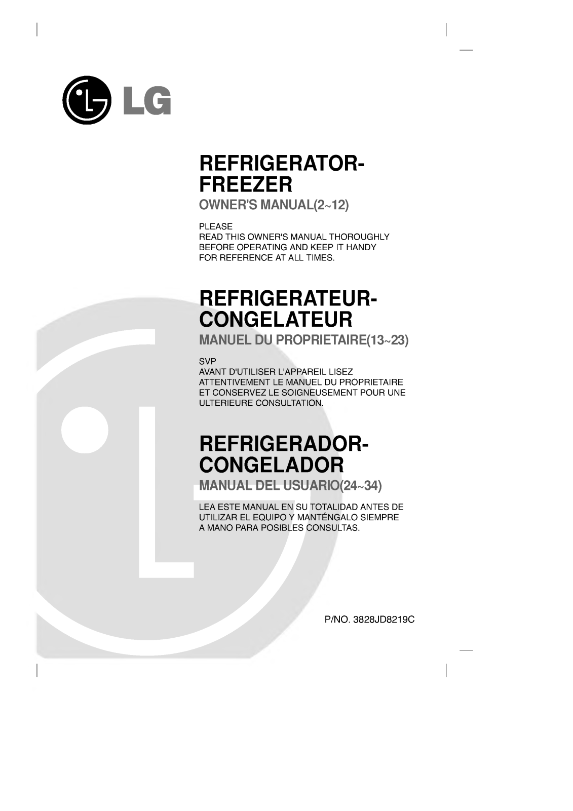 LG GR-38N11CVF, GR-T342GV, GR-T382GV, GR-38G11CVF User Manual