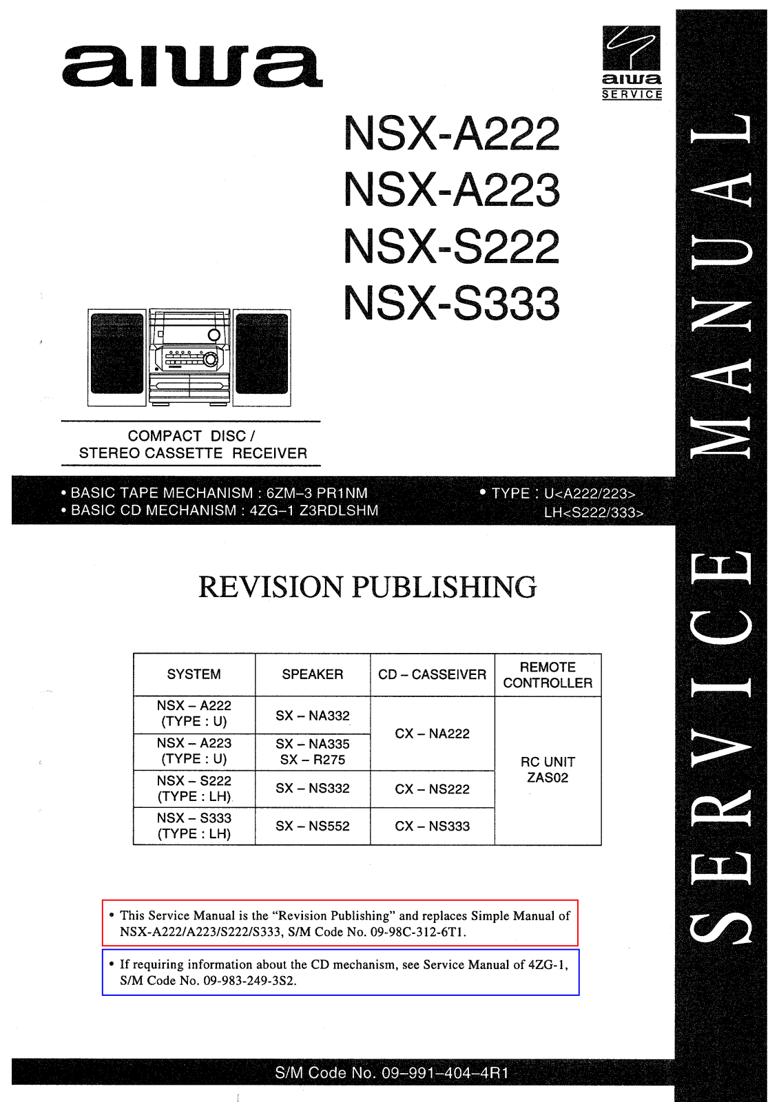 Aiwa NSX-A223, NSX-S222, NSX-S333 Service Manual