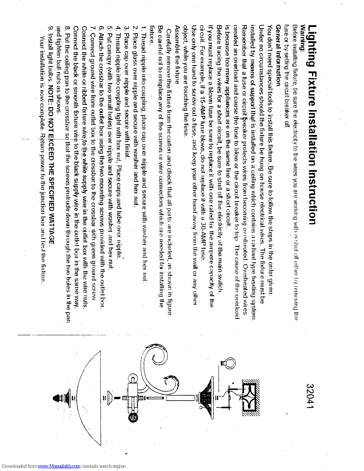 Triarch Lighting Fixture 32041 Installation Instructions Manual