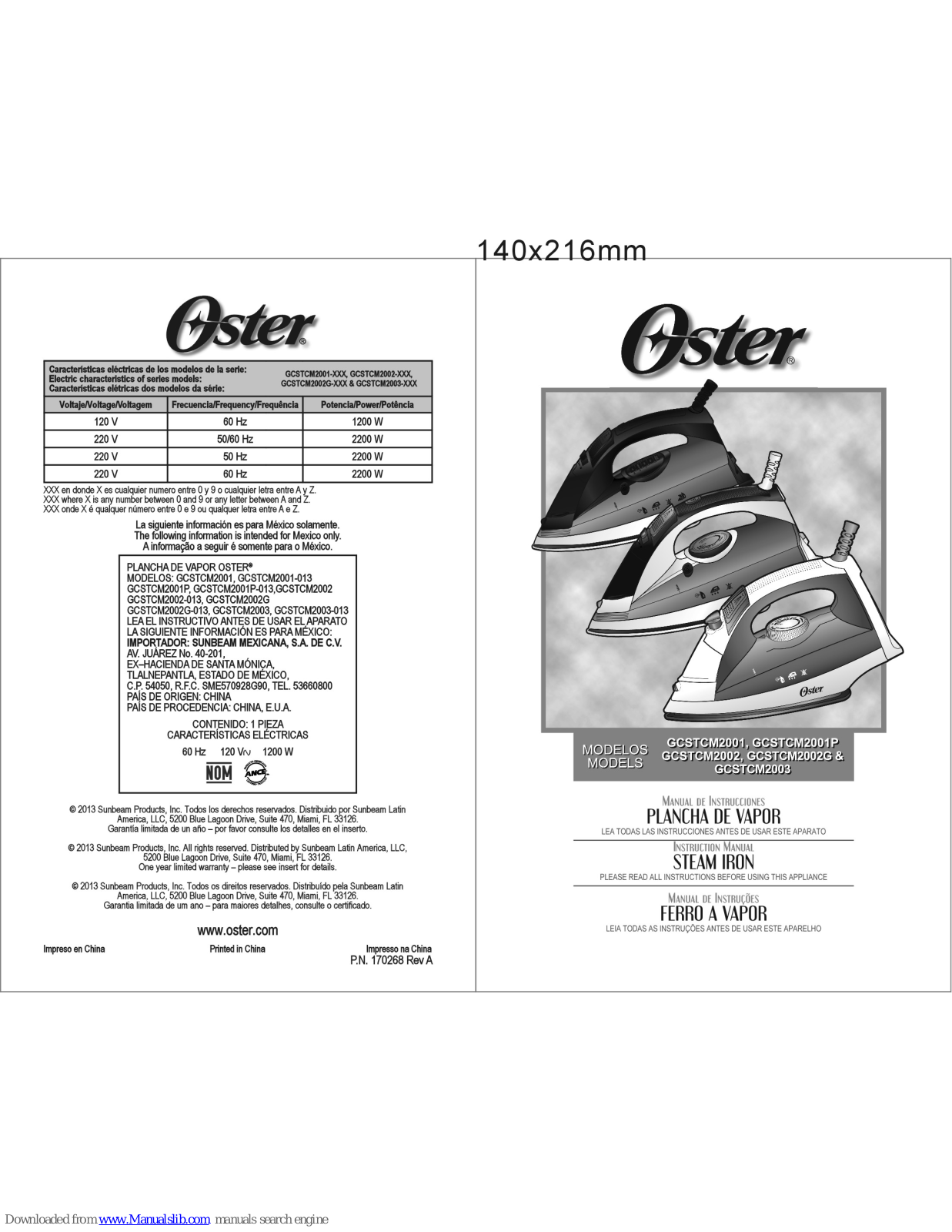 Oster GDSTCM2001, GDSTCM2002, GDSTCM2002G, GDSTCM2003, GDSTCM2001P Instruction Manual