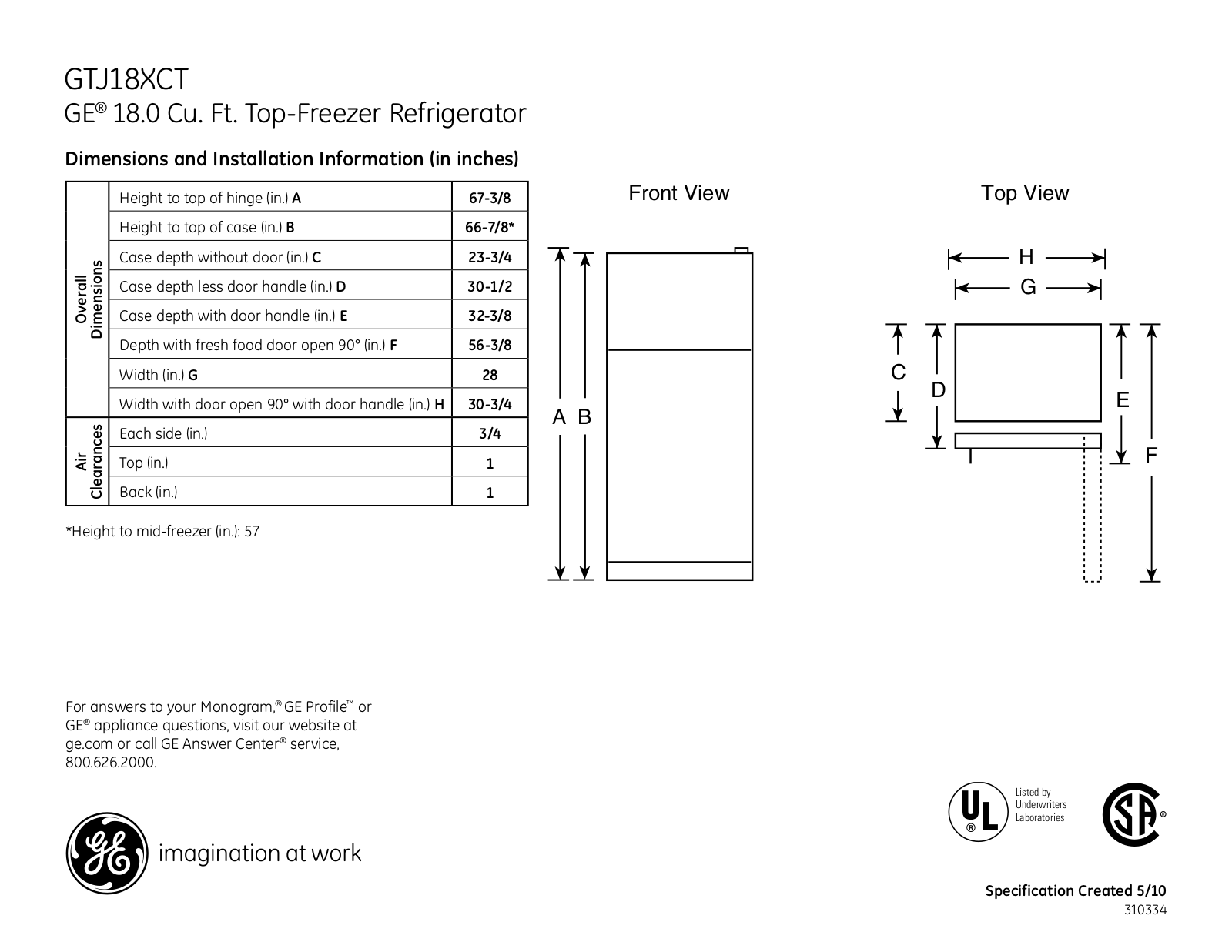 General Electric GTJ18XCTSA User Manual