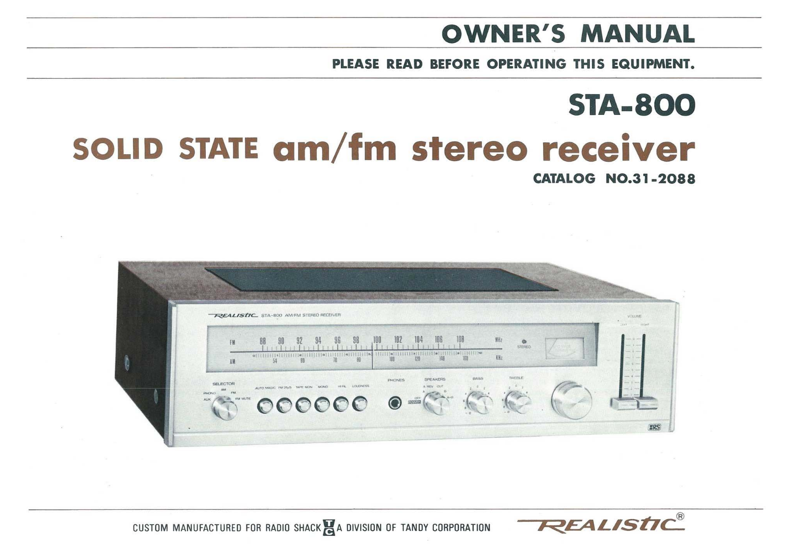 Realistic   RadioShack STA-800 Owners Manual