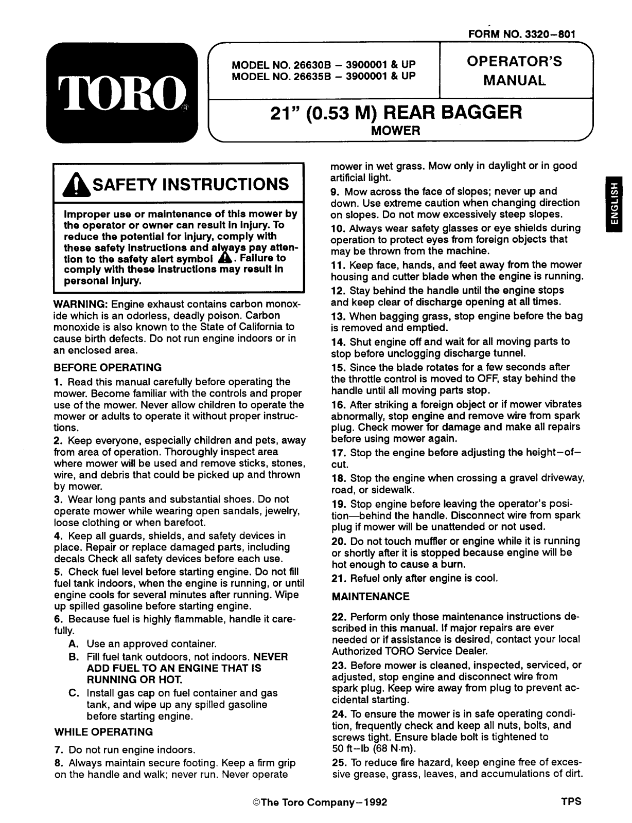 Toro 26630B, 26635B Operator's Manual