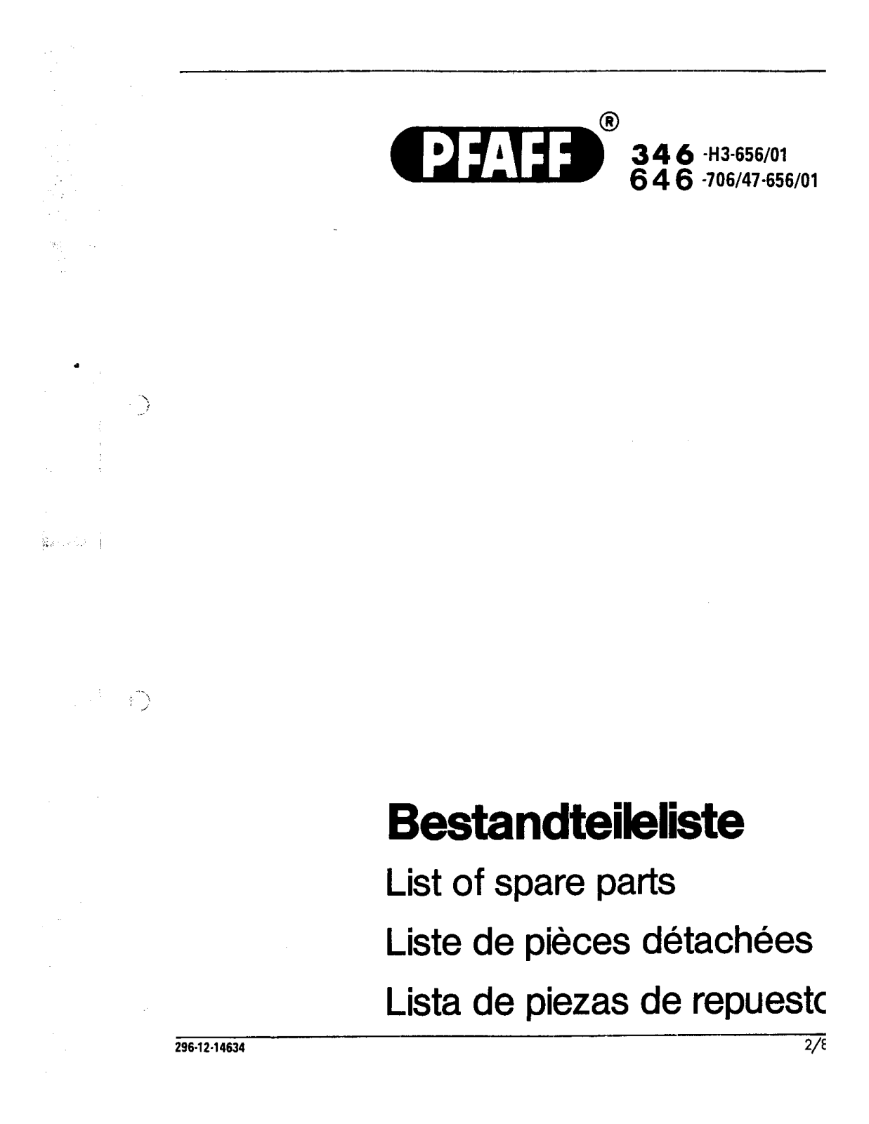 Pfaff 346-H3-656/01, 346, 646 Parts List