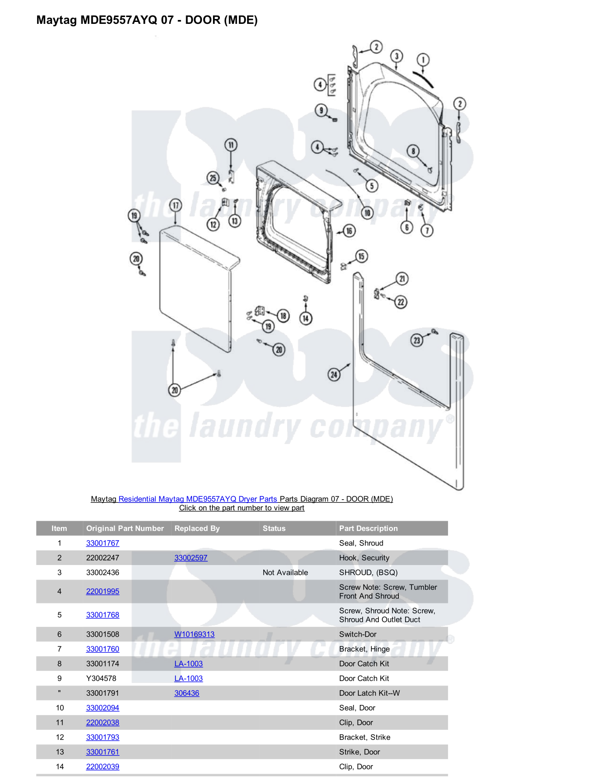 Maytag MDE9557AYQ Parts Diagram