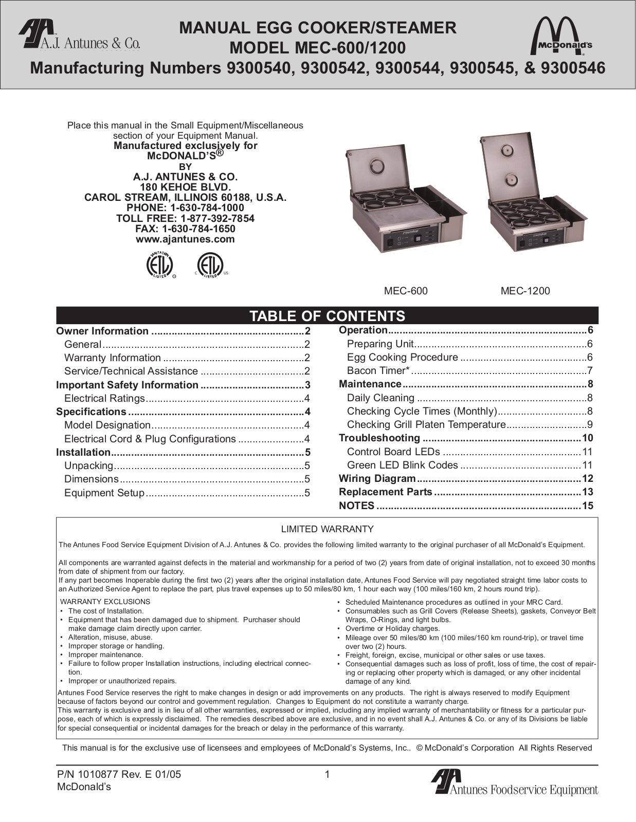 Antunes MEC-1200 Installation Manual