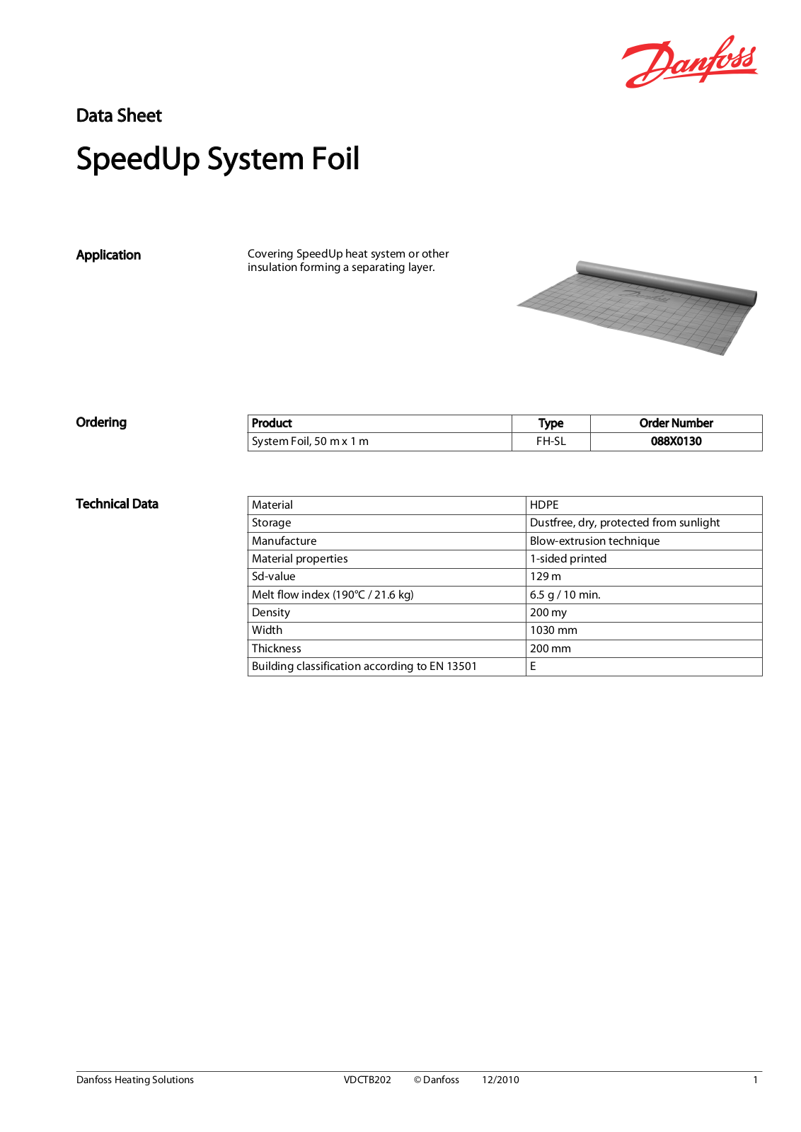 Danfoss SpeedUp System Foil Data sheet