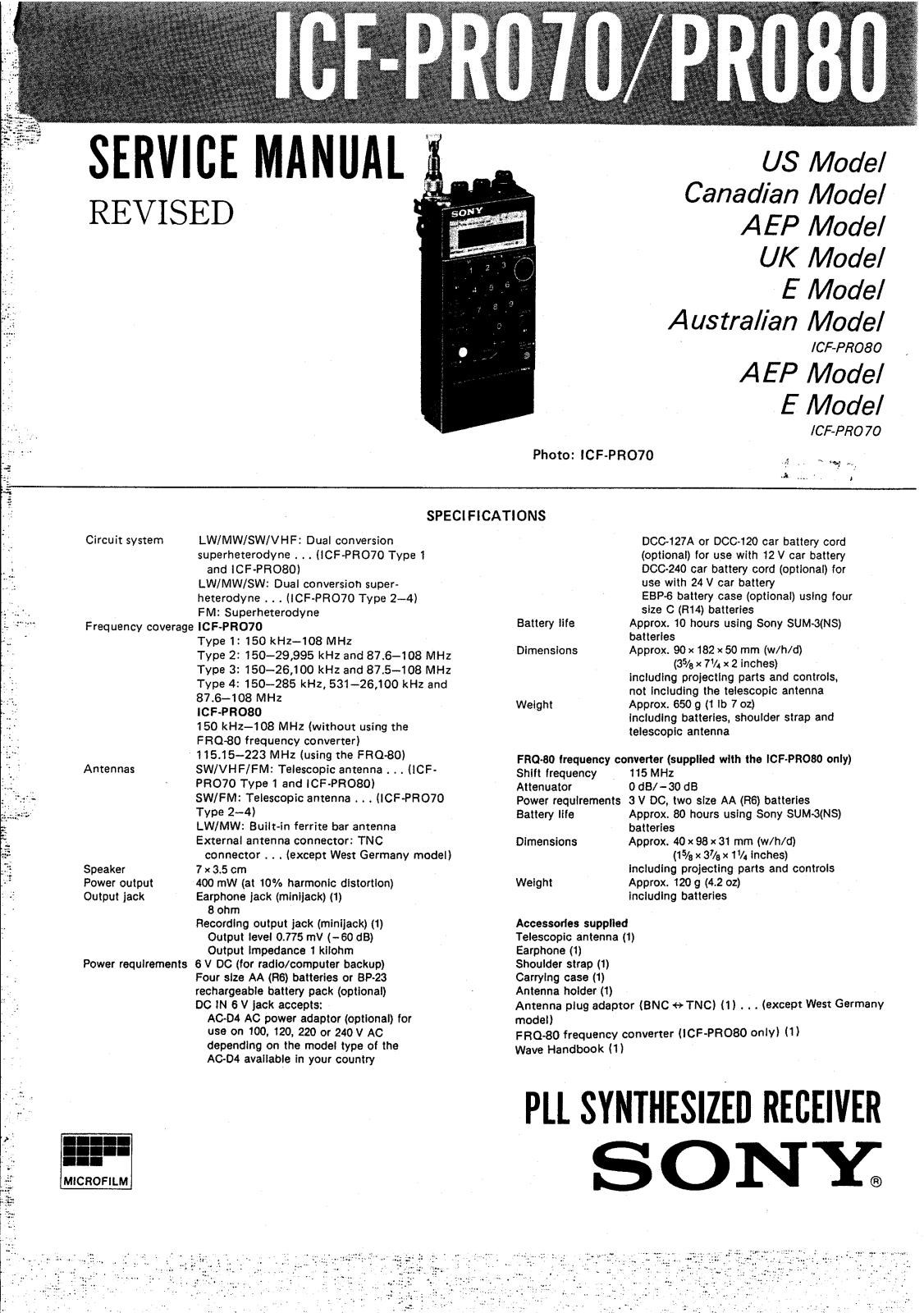 Sony ICFPRO-70 Service manual