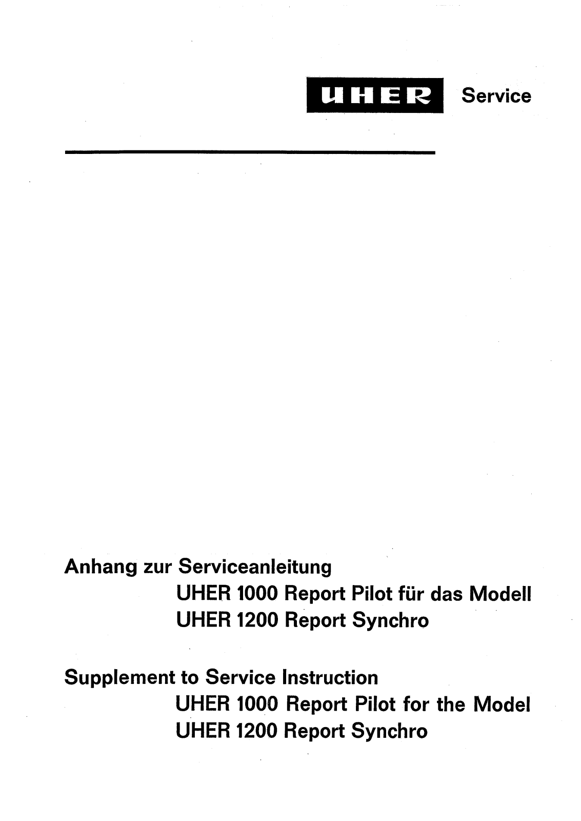 Uher 1200 Report Synchro Service manual