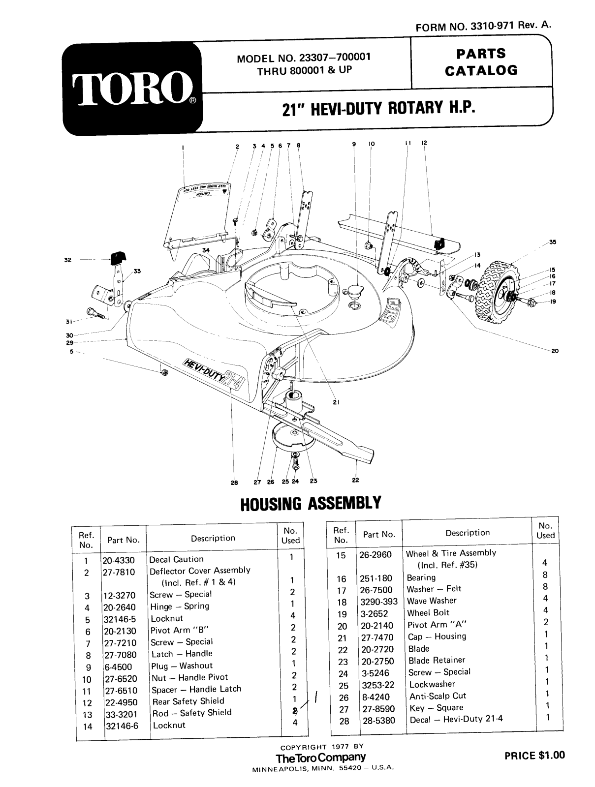 Toro 23307 Parts Catalogue