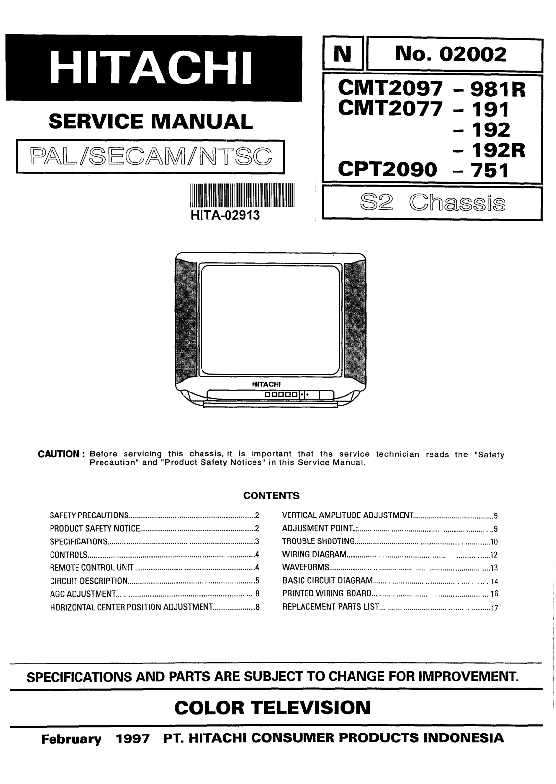 Hitachi 02002 Service Manual